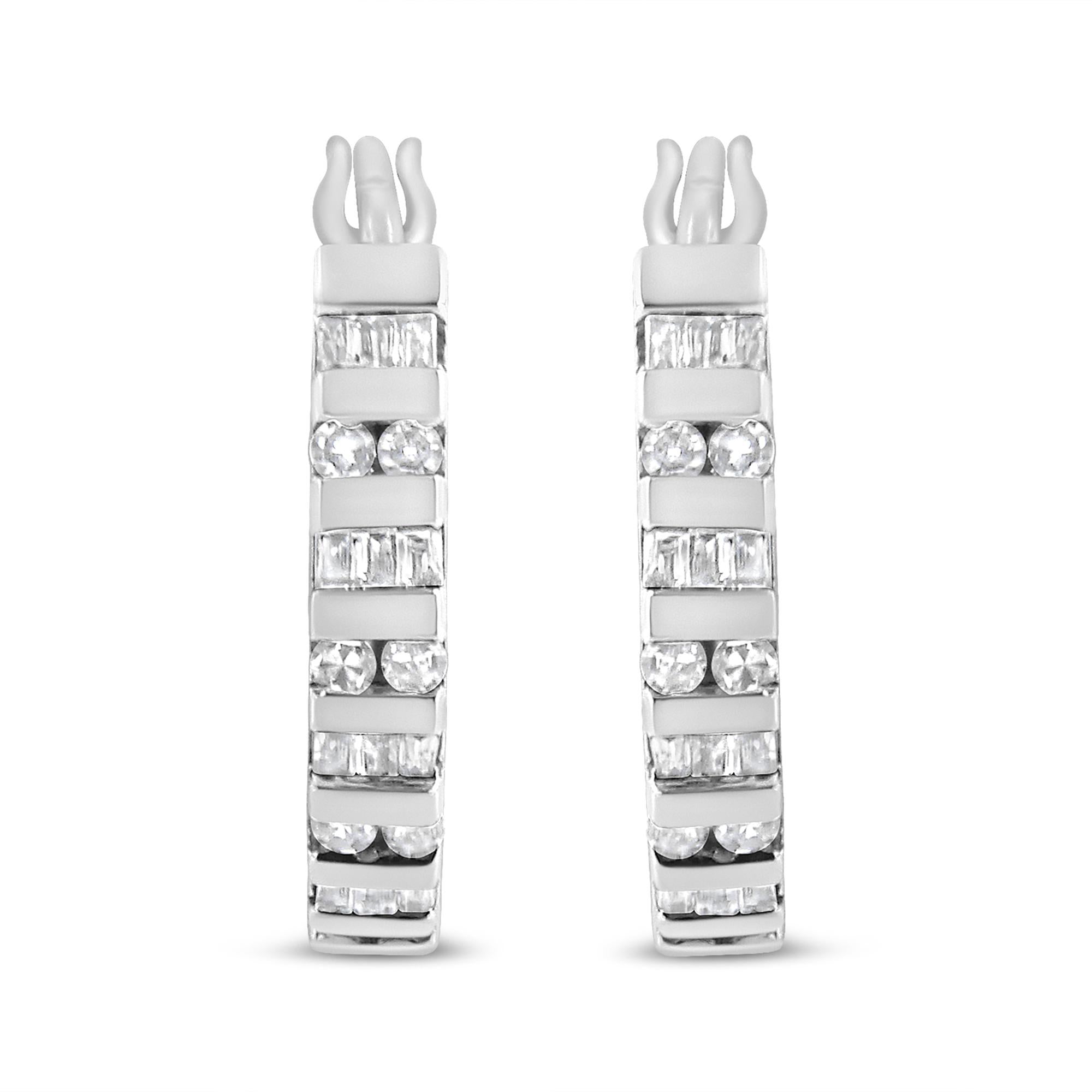 10K Gold Round and Baguette-Cut Diamond Hoop Earrings (I-J Color,