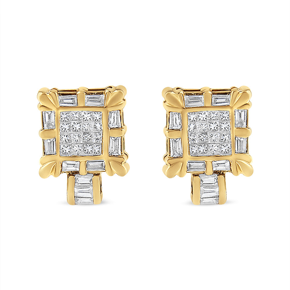 14K Yellow Gold 7/8 Cttw Princess and Baguette-Cut Diamond Square
