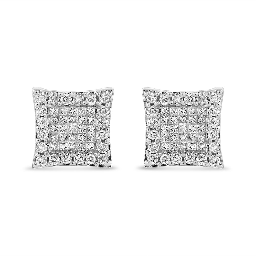 18K White Gold 1.00 Cttw Round and Princess-Cut Diamond Halo Square