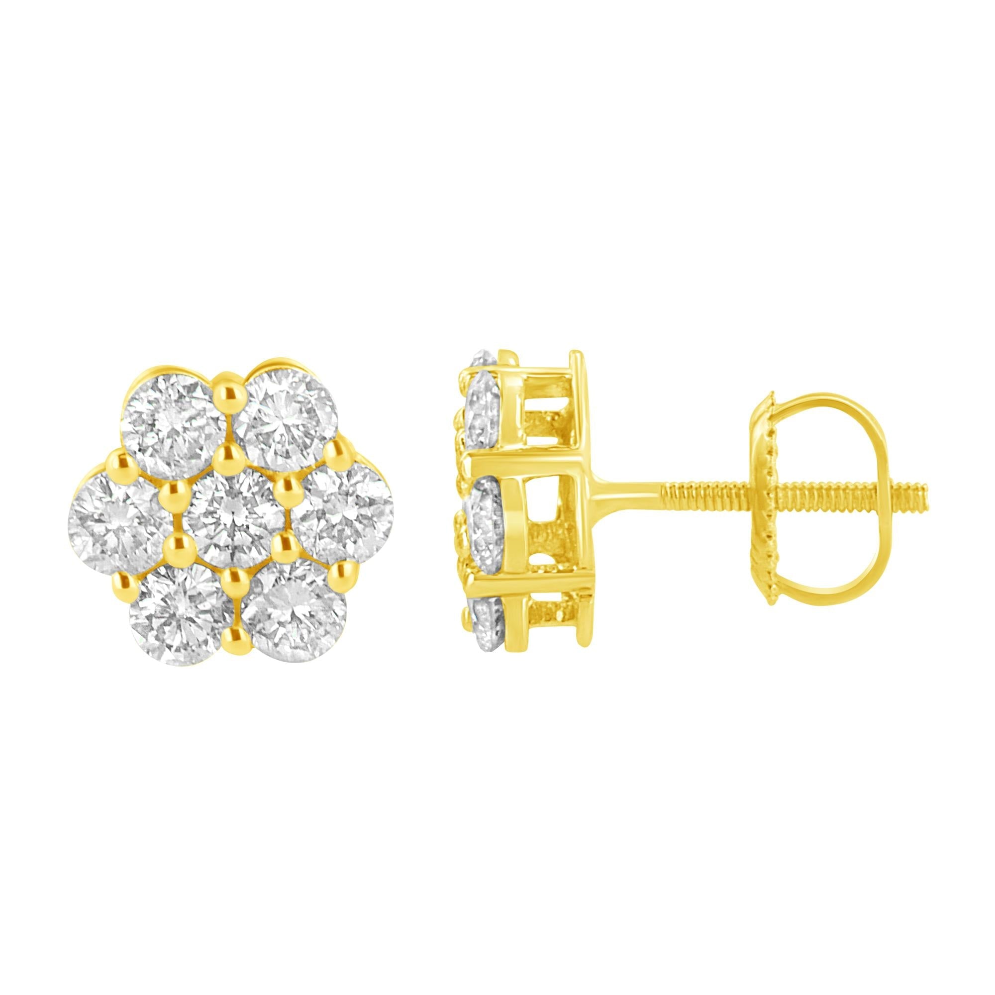 14K Yellow Gold 1.0 Cttw Diamond Flower Earring (J-K Color, I1-I2