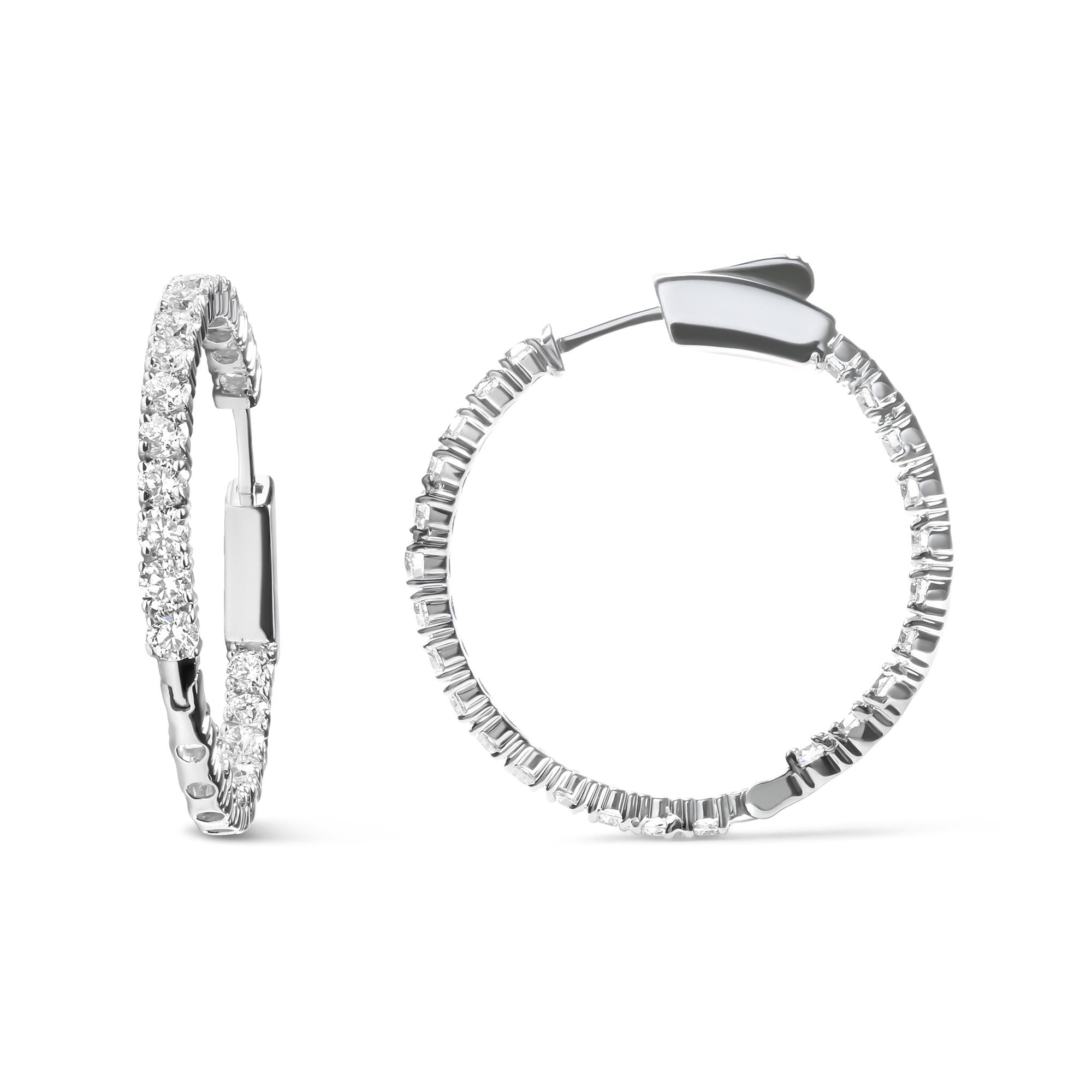 14K White Gold 3.00 Cttw Lab Grown Diamond Inside Out Hoop Earrings