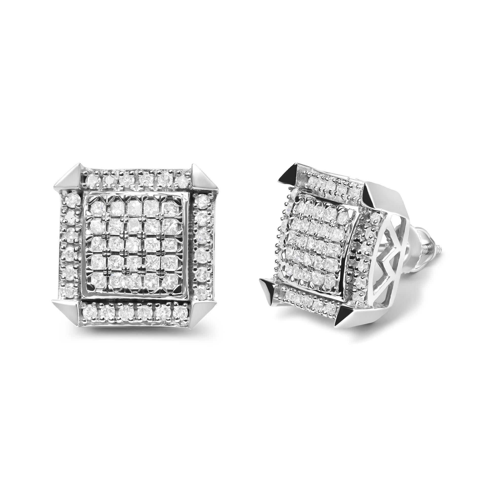 10K White Gold 1.0 Cttw Diamond  Composite with Halo Stud Earrings