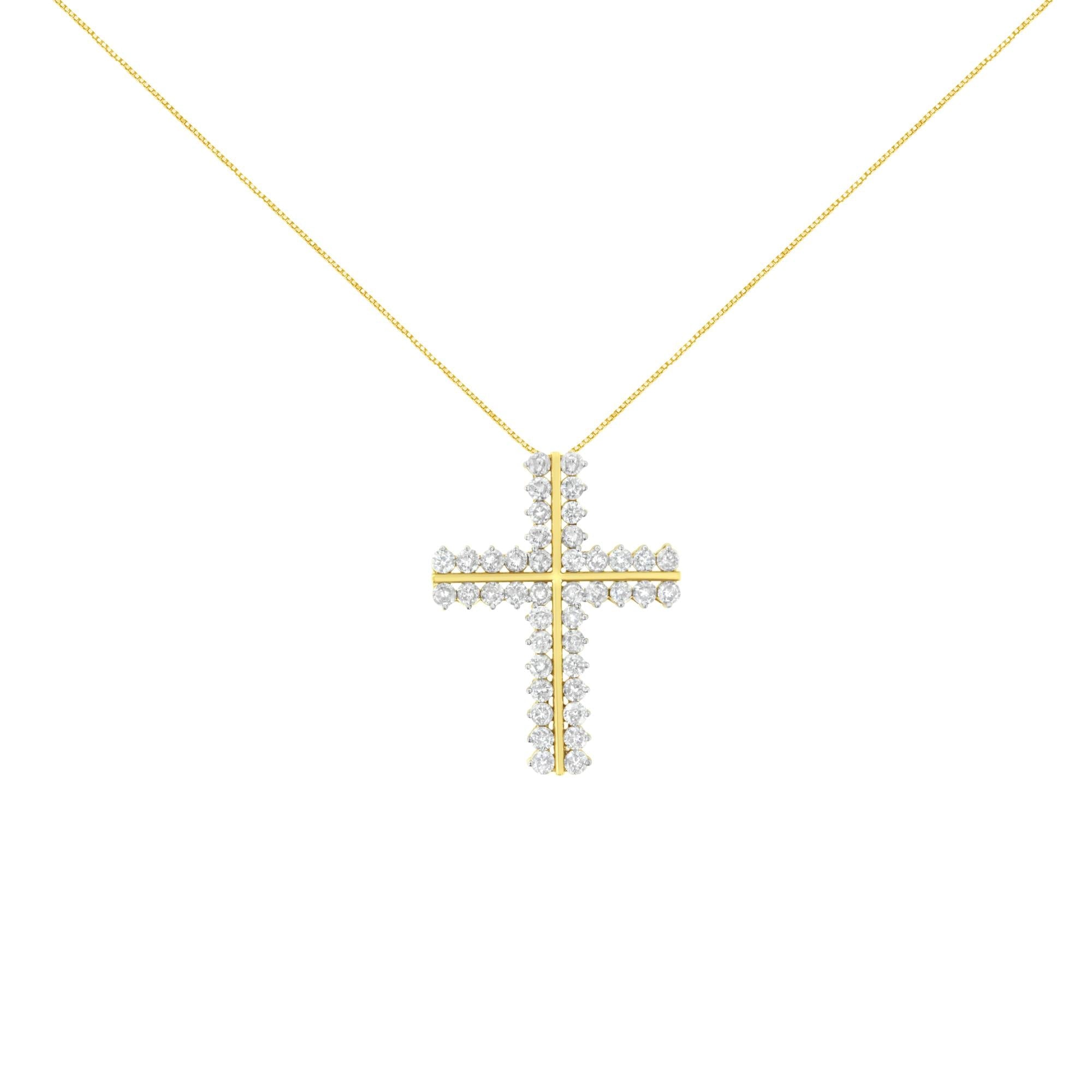 10K Yellow Gold 4.0 Cttw Diamond Two Row Cross 18