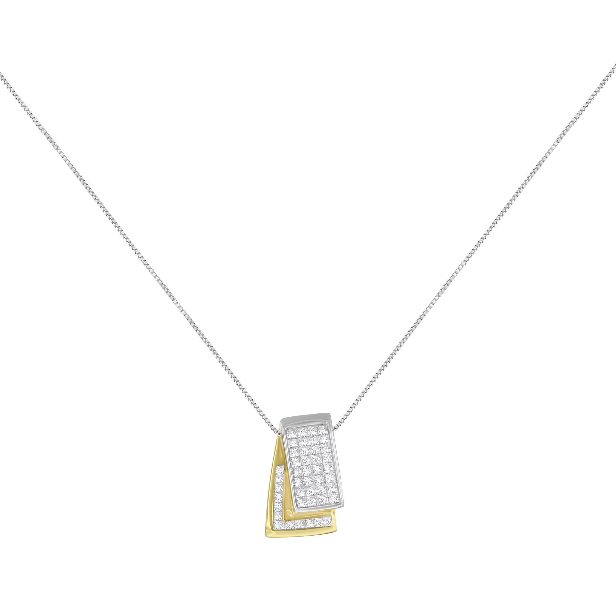 14K Gold 1.0 Cttw Princess Cut Diamond Two Tone Foldover Box Pendant