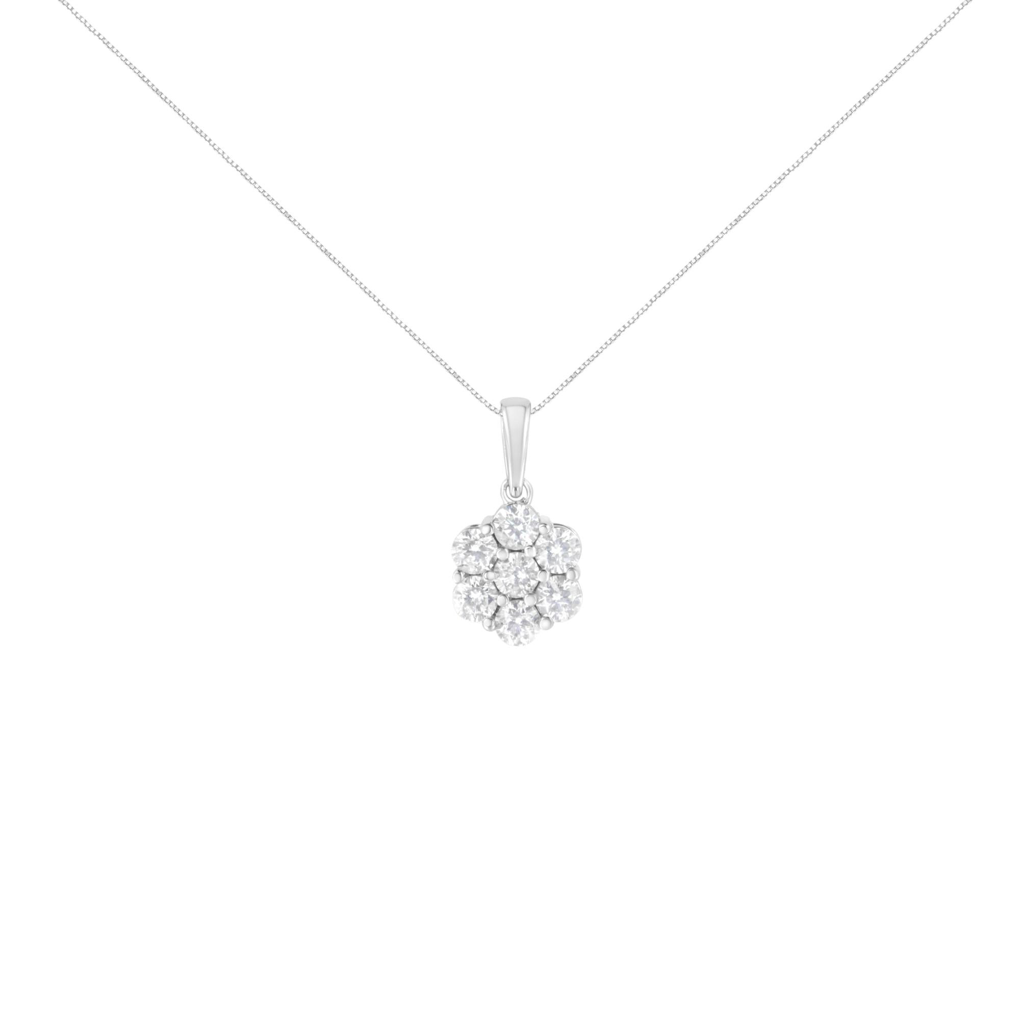 14K White Gold 2.00 Cttw Brilliant Round-Cut Diamond 7 Stone Flower
