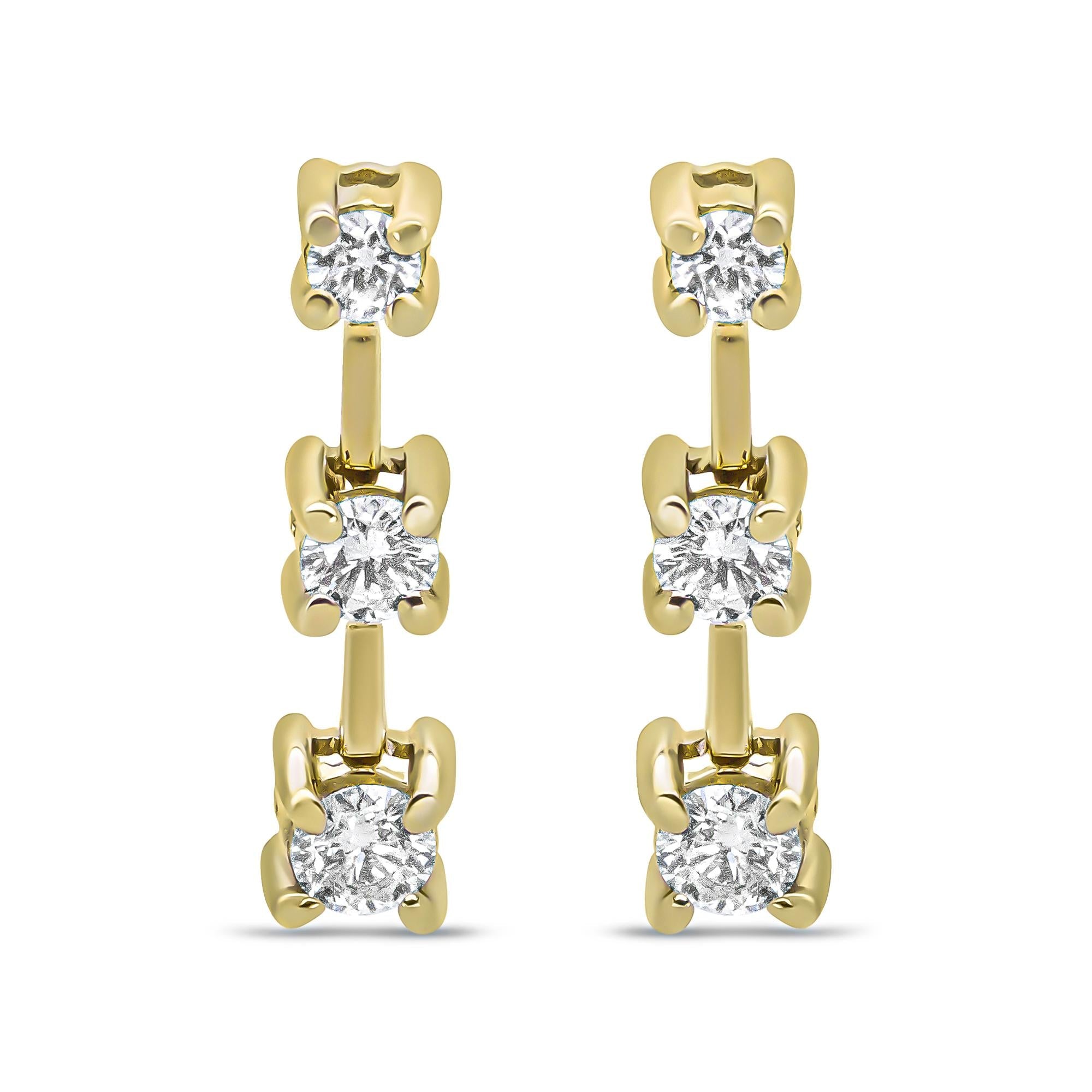 14K Gold Round Diamond 3 Stone Graduated Linear Drop Past, Present and