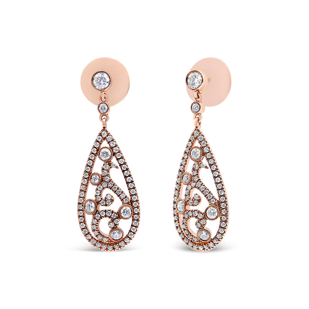 18K Rose Gold 1 1/4 Cttw Diamond Teardrop Shaped Drop and Dangle Screw