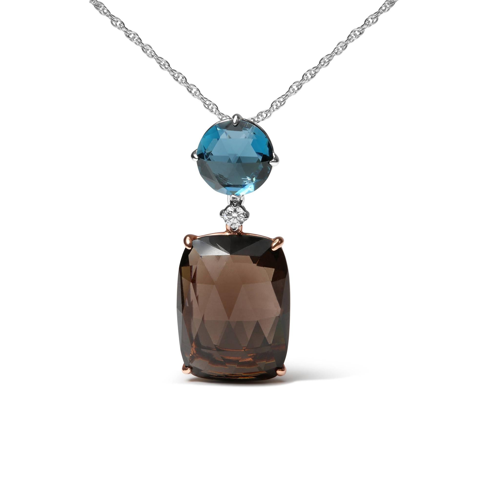 18K Rose and White Gold Diamond Accent and London Blue Topaz and