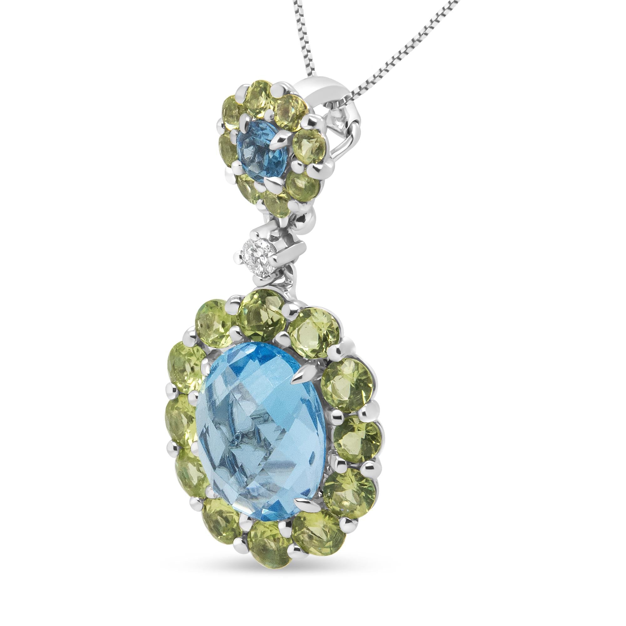 18k White Gold 0.05 Cttw Round Diamond and Blue Topaz and Green