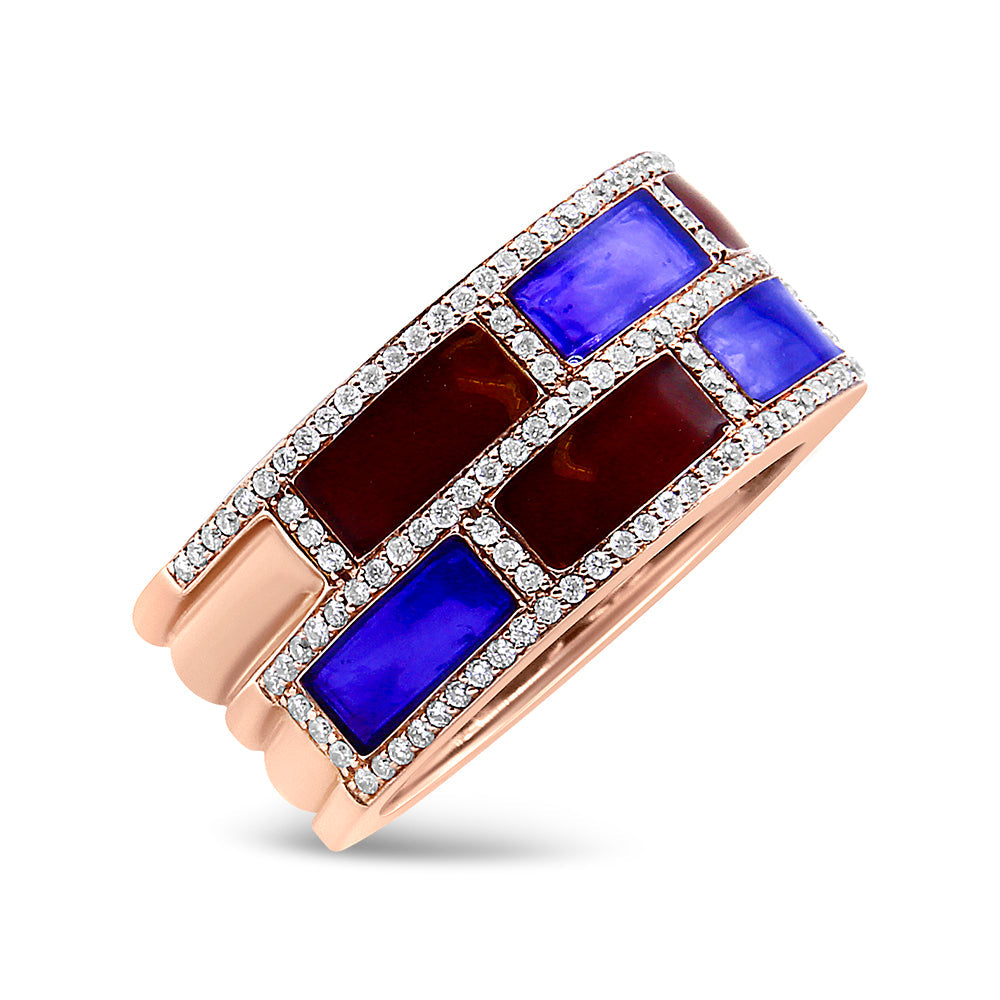 18K Rose Gold Alternating Red and Blue Enamel and 1/2 Cttw Diamond