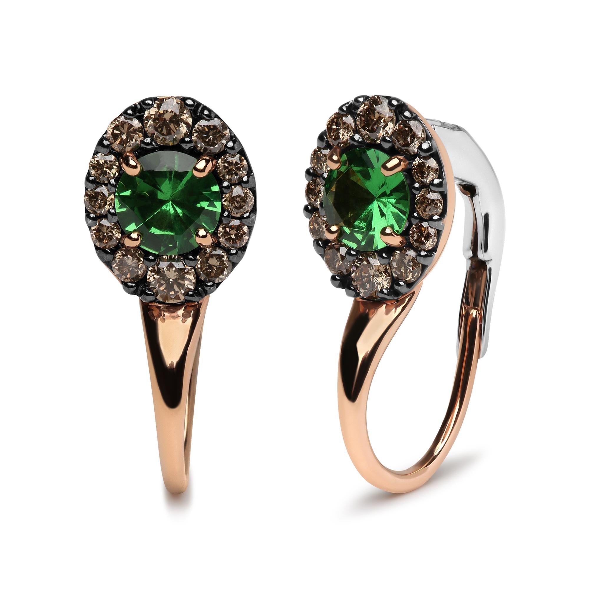 18K Rose and White Gold 3/8 Cttw Round Brown Diamonds and Round Green