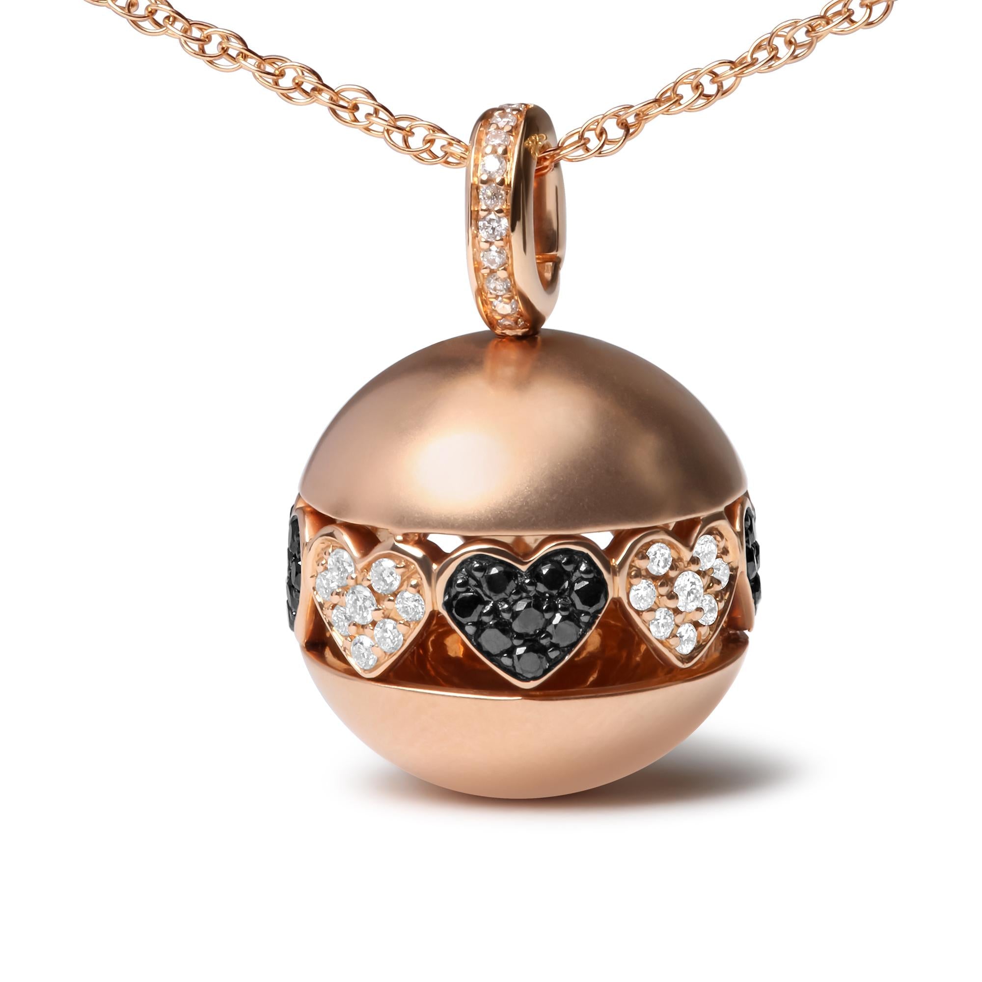 18K Rose Gold 3/8 Cttw Black and White Diamond Ball with Filigree