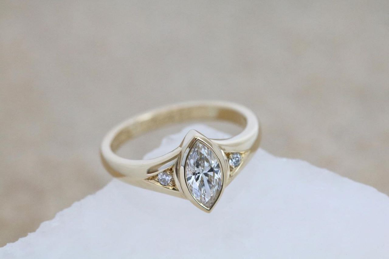 Gold Plated Silver White Zircon Marquise Ring