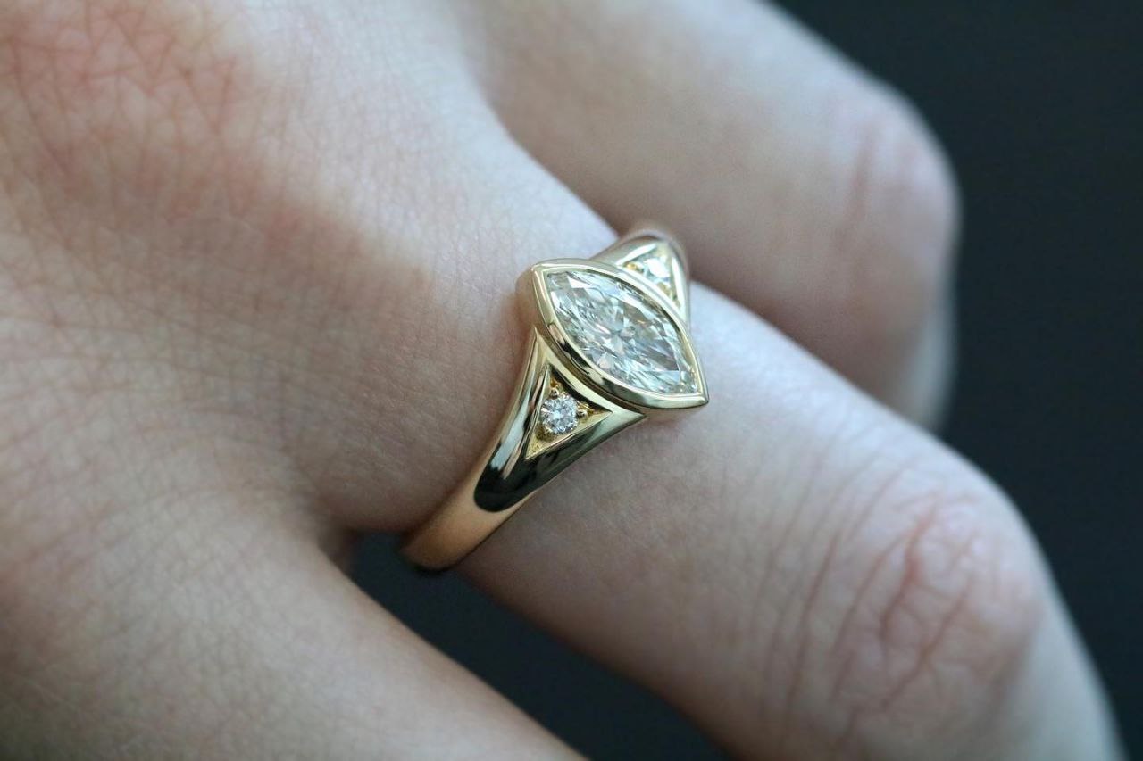 Gold Plated Silver White Zircon Marquise Ring