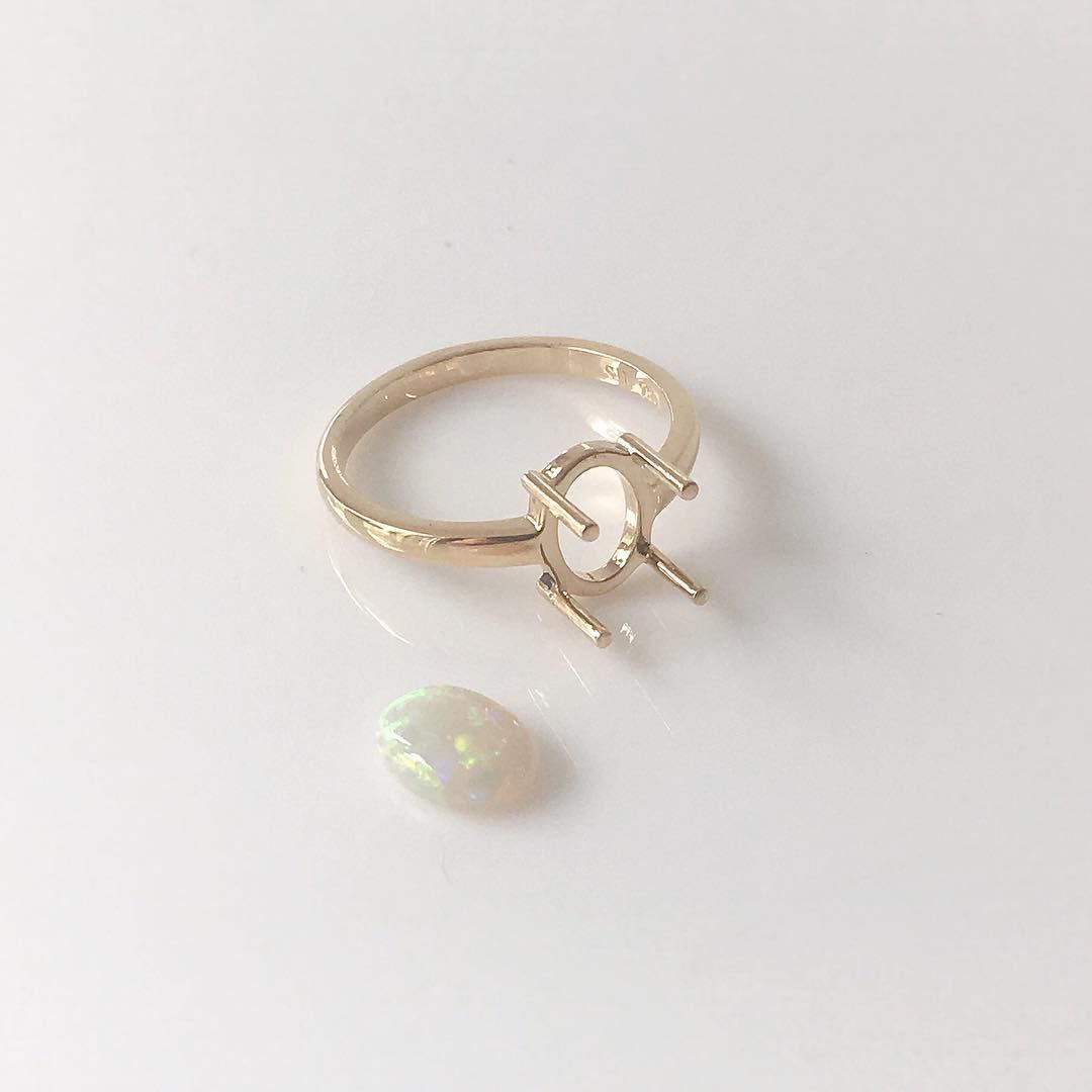 Gold Plated Silver White Opal Oval Ring