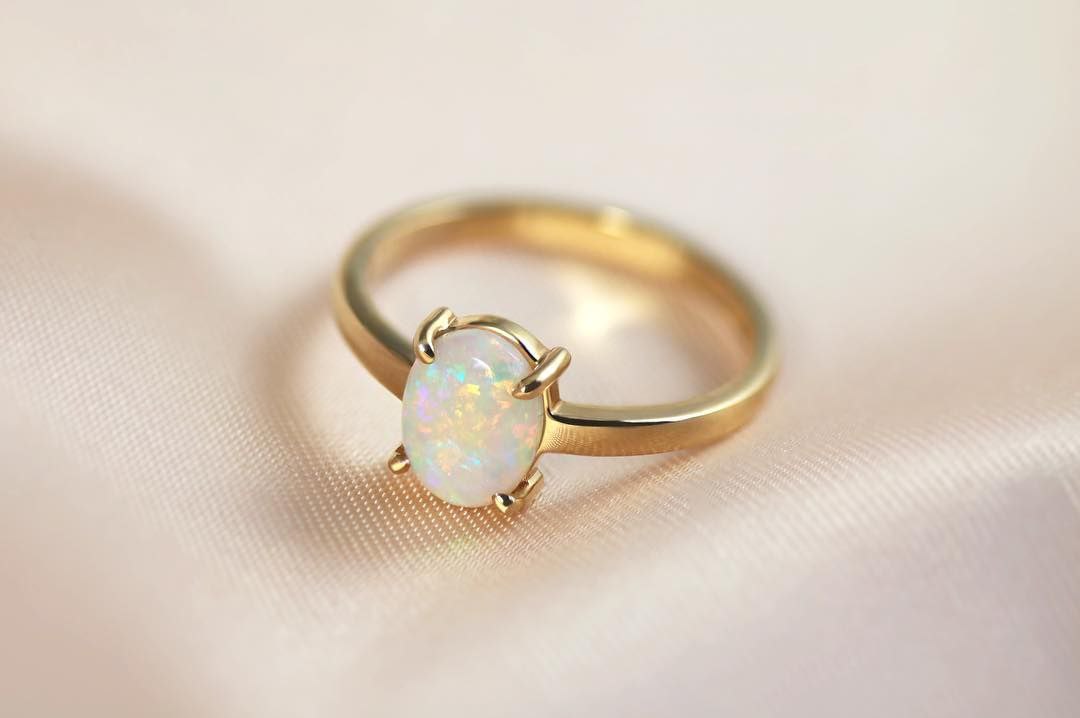Gold Plated Silver White Opal Oval Ring