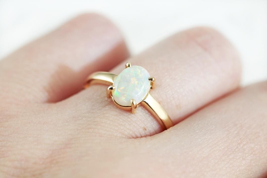Gold Plated Silver White Opal Oval Ring