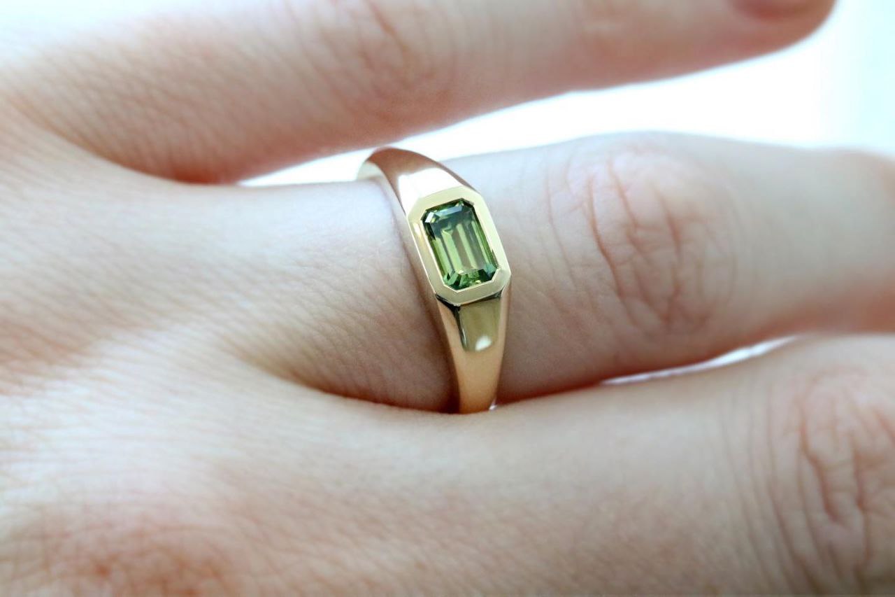 Gold Plated Silver Green Peridot Octagon Ring