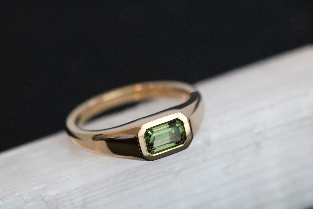 Gold Plated Silver Green Peridot Octagon Ring
