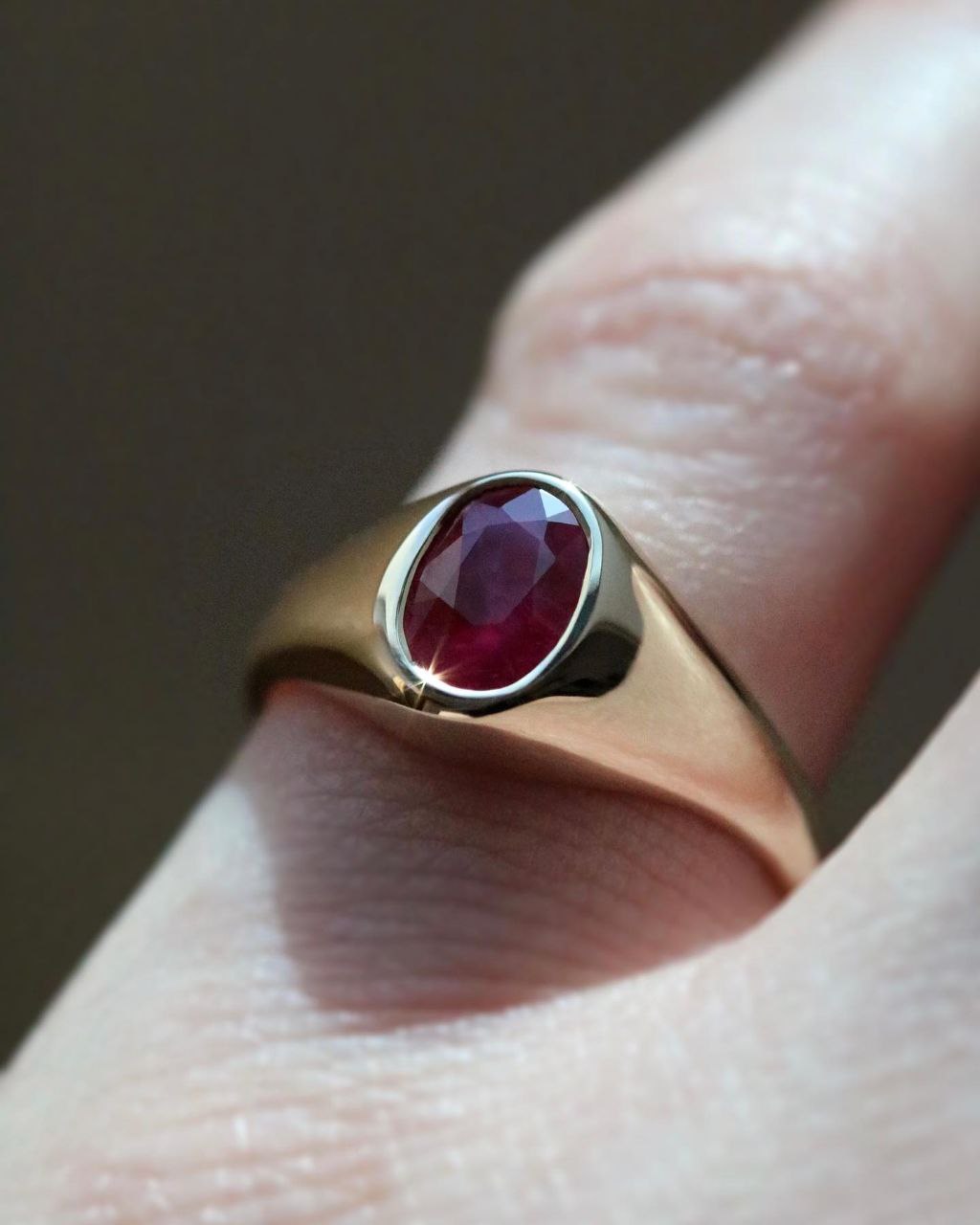 Gold Plated Silver Red Garnet Oval Ring