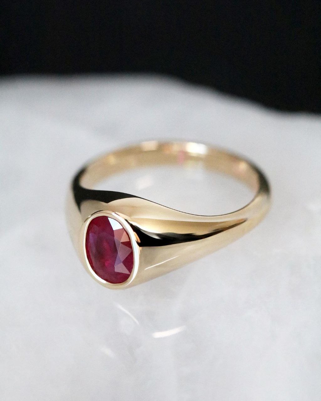 Gold Plated Silver Red Garnet Oval Ring