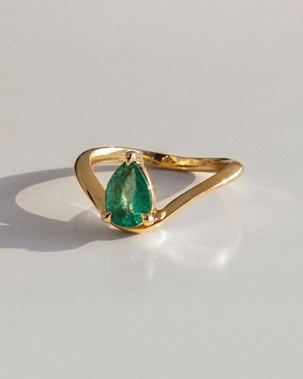 Gold Plated Silver Green Lab-Grown Emerald Pear Ring