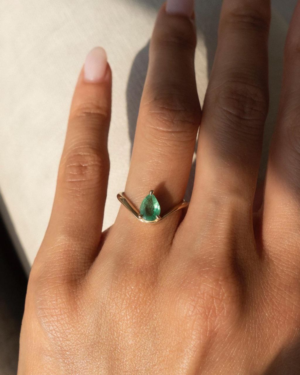 Gold Plated Silver Green Lab-Grown Emerald Pear Ring