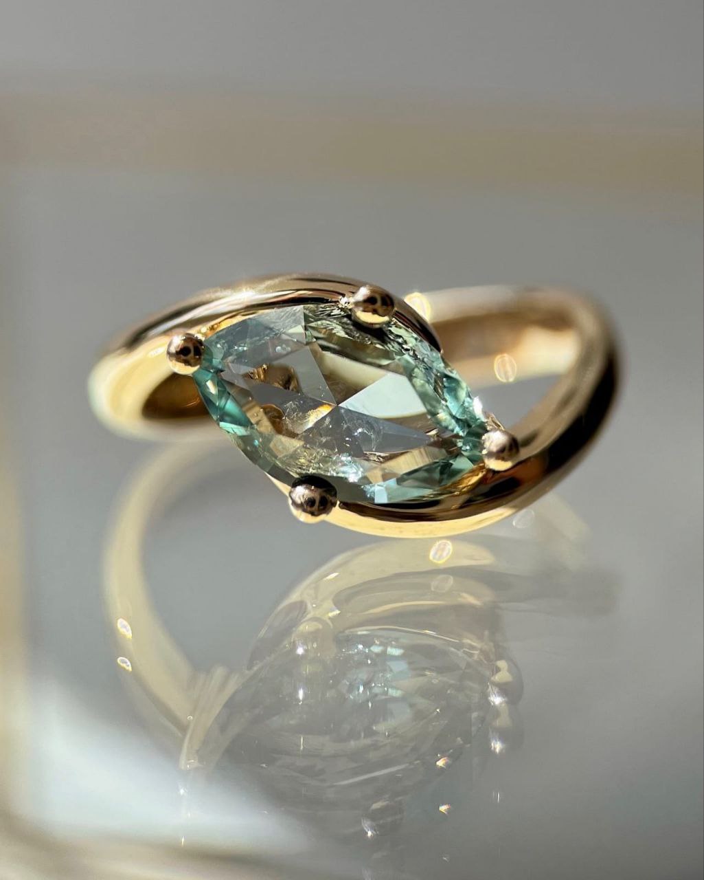 Gold Plated Silver Green Lab-Grown Emerald Octagon Ring