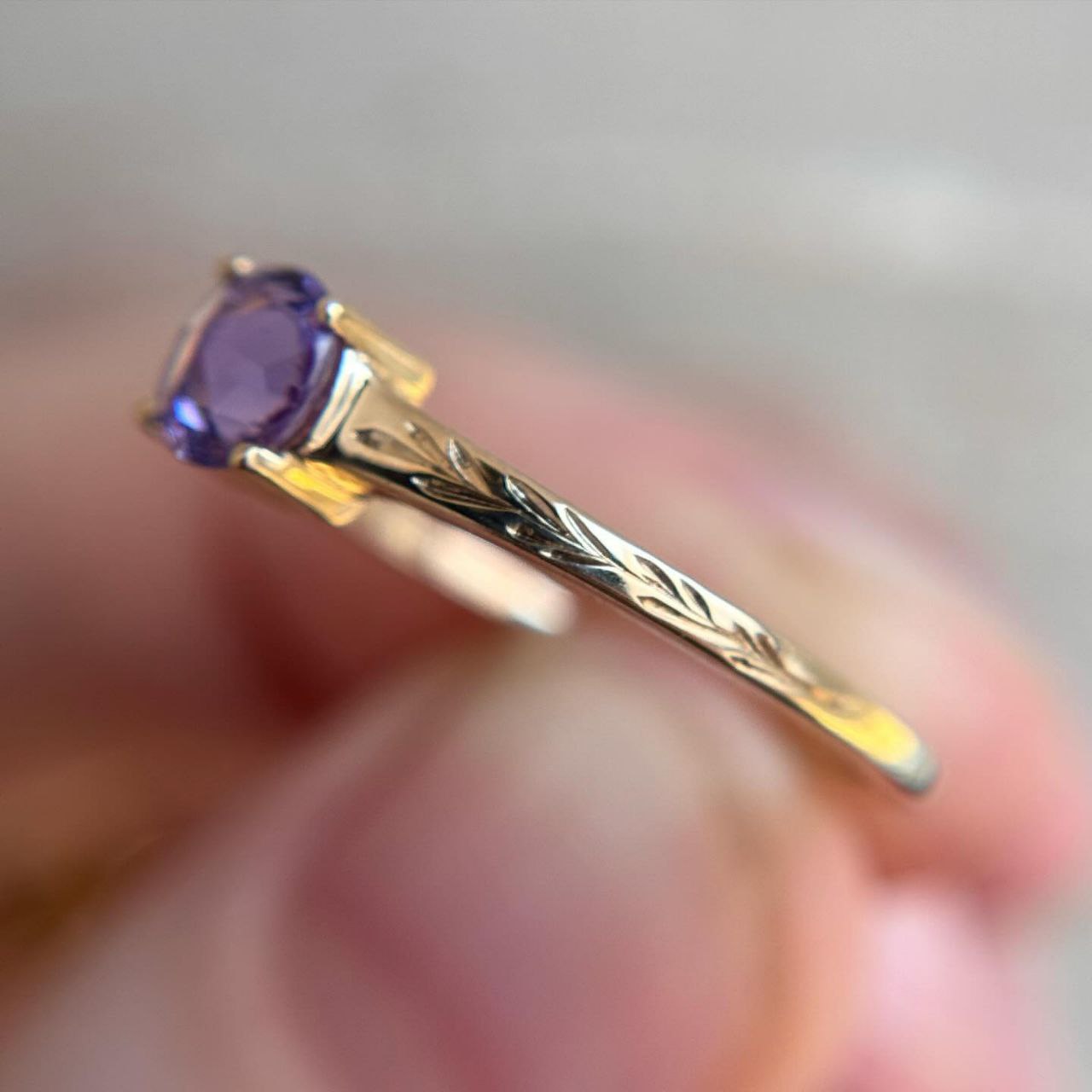 Gold Plated Silver Natural Amethyst Round Ring