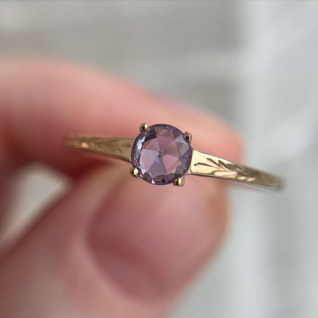 Gold Plated Silver Natural Amethyst Round Ring