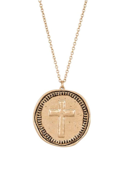 Embossed Cross Pendant Long Necklace