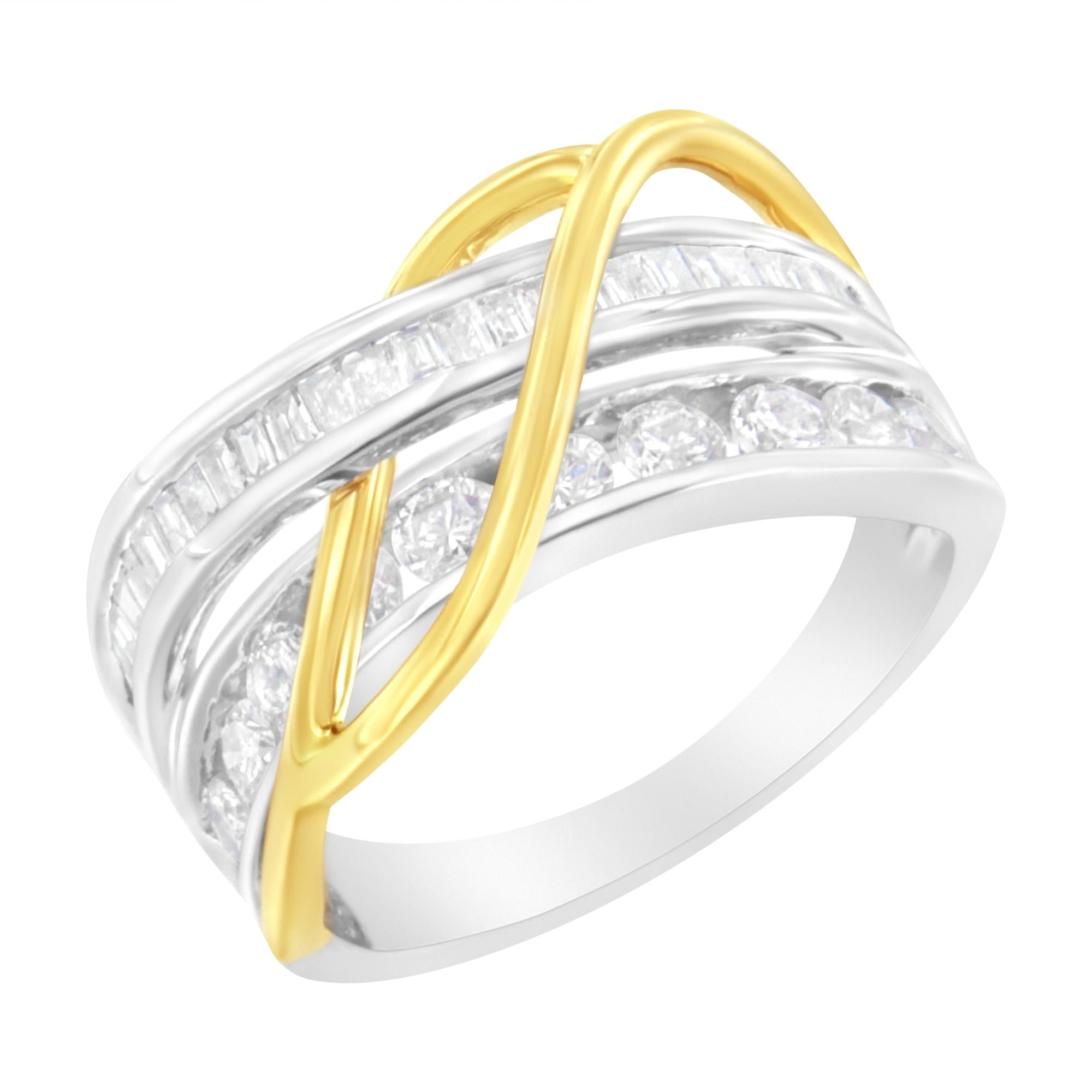 10K White and Yellow Gold 1 1/10 cttw Channel-Set Diamond Bypass Band