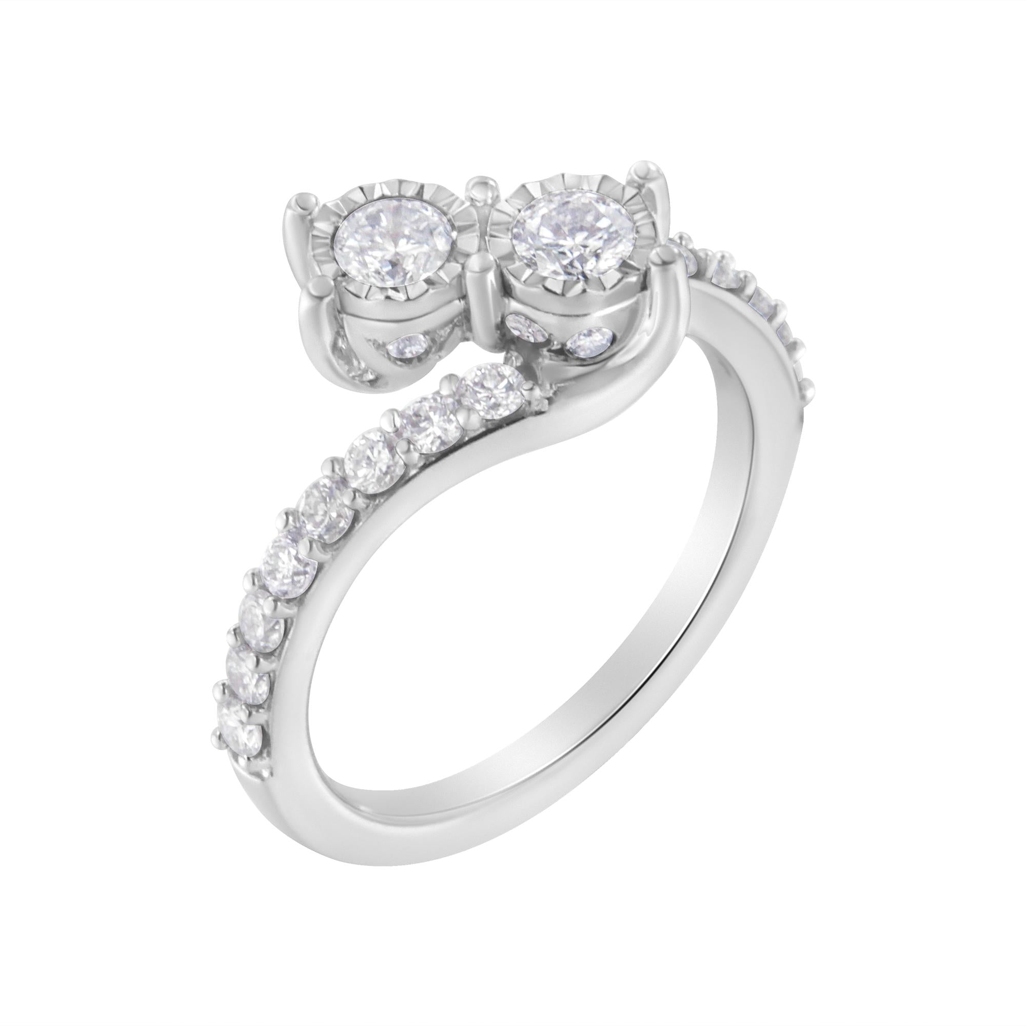 10K White Gold Two-Stone Miracle-Set Diamond Bypass Ring (1 Cttw, H-I
