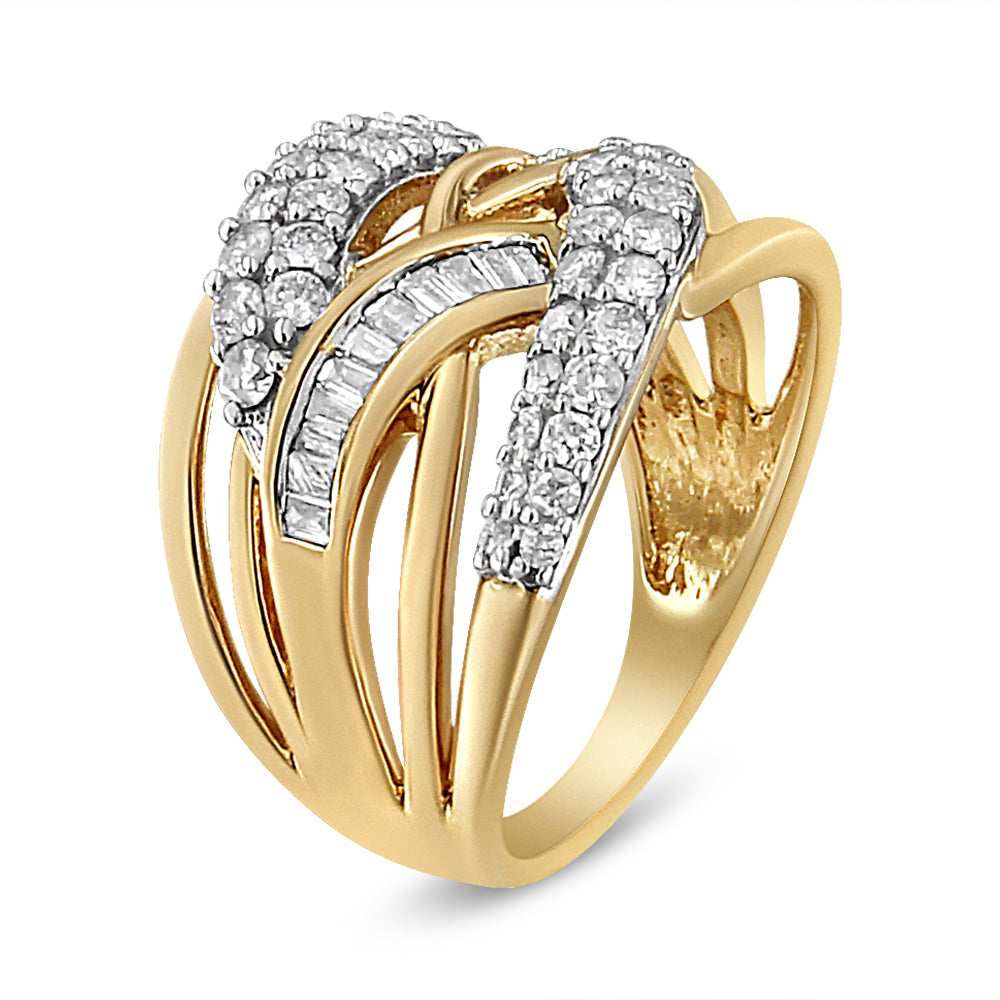 10K Yellow and White Gold 1.0 Cttw Round and Baguette-Cut Diamond