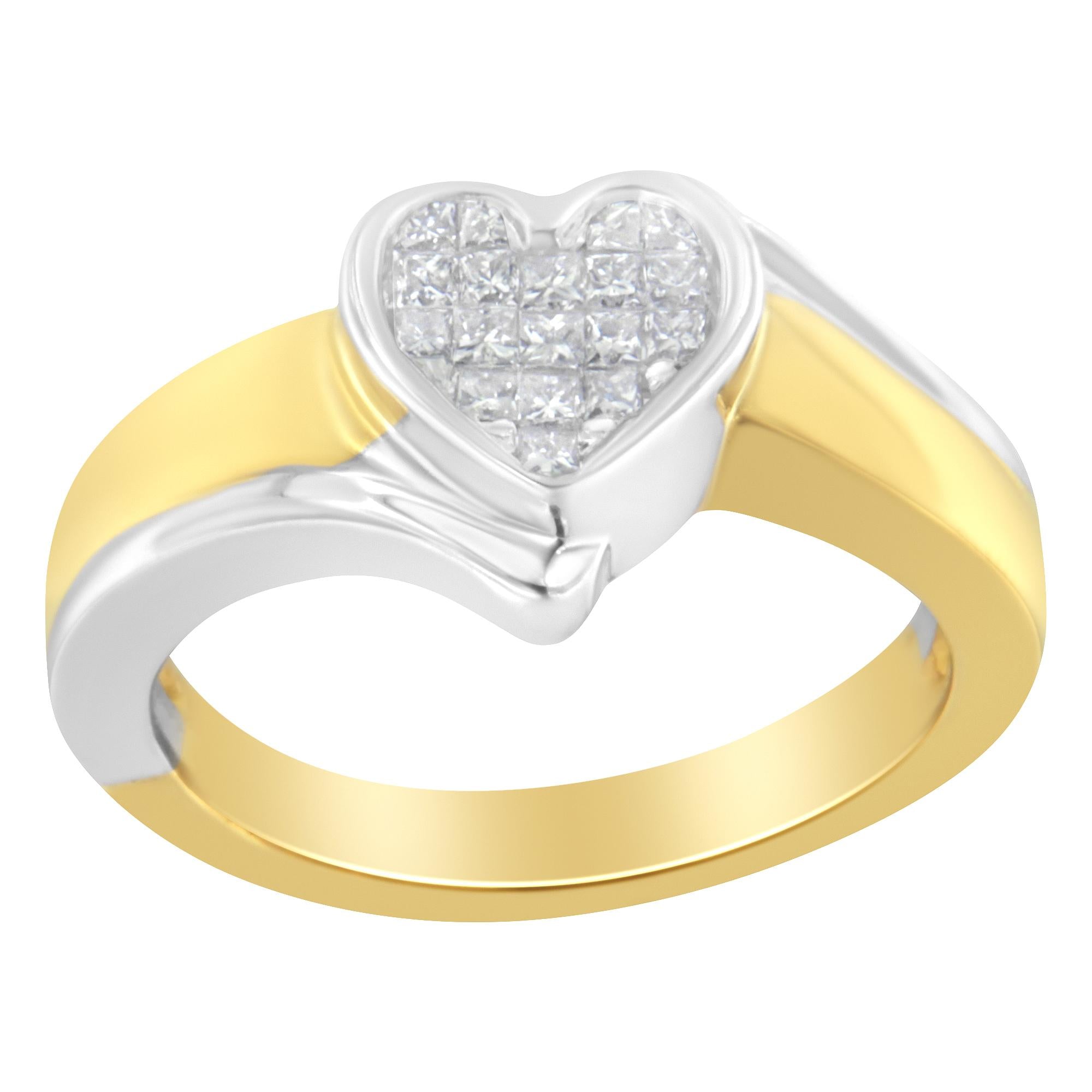 14K Two-Toned Gold Princess-Cut Diamond Heart Promise Ring (1/4 Cttw,
