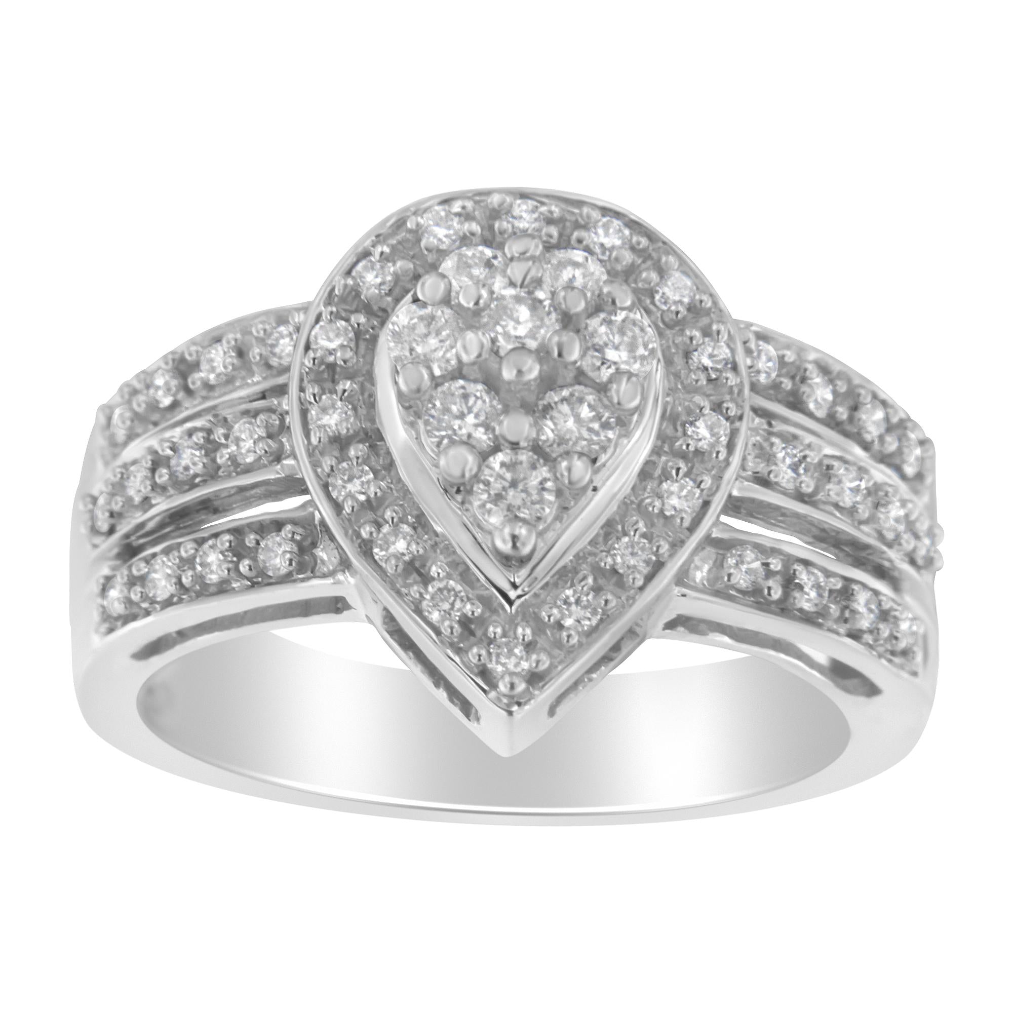 10K White Gold Diamond Cocktail Teardrop Ring (1/2 Cttw, H-I Color,