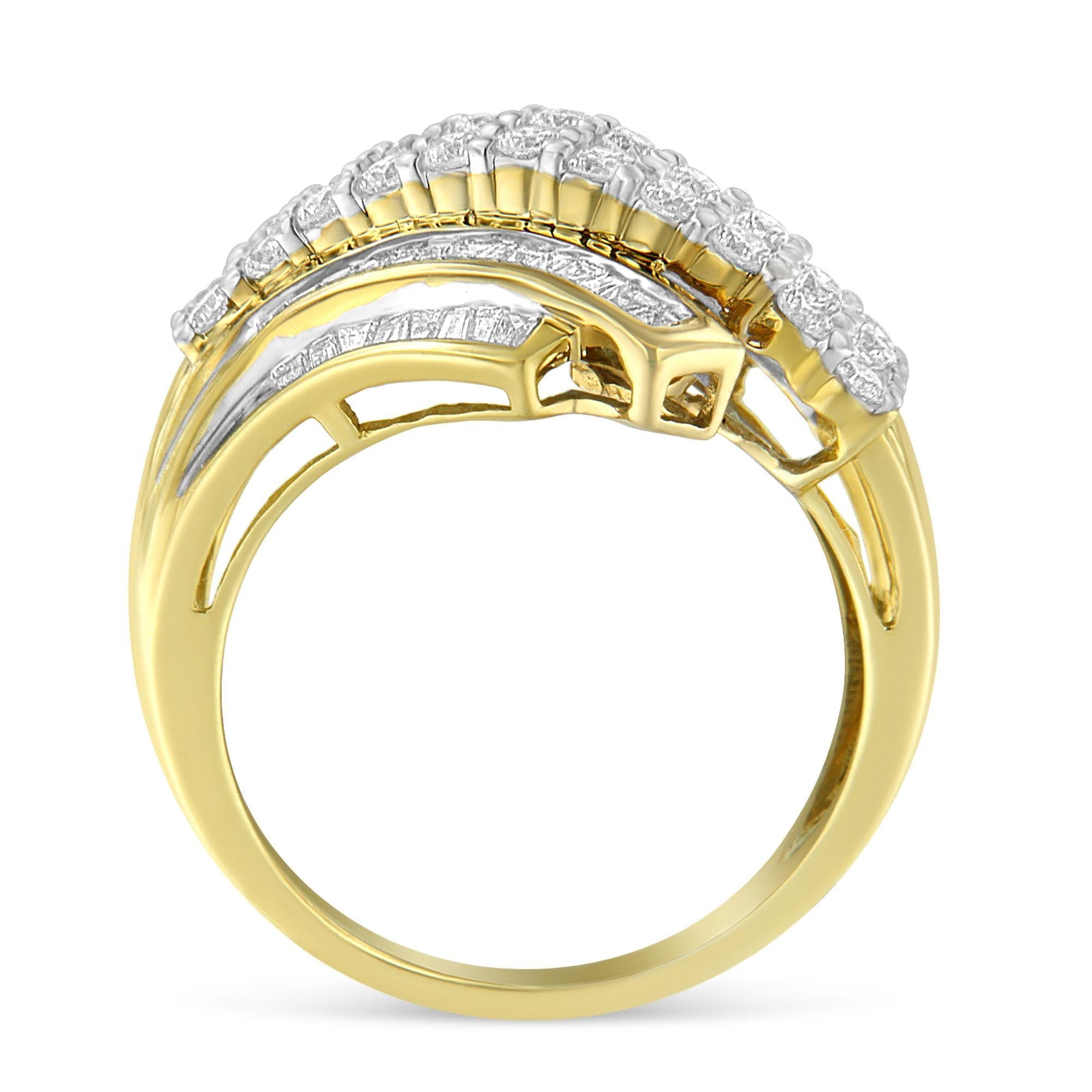 10K Yellow Gold 1.0 Cttw Round & Baguette Cut Diamond 64 Stone Bypass