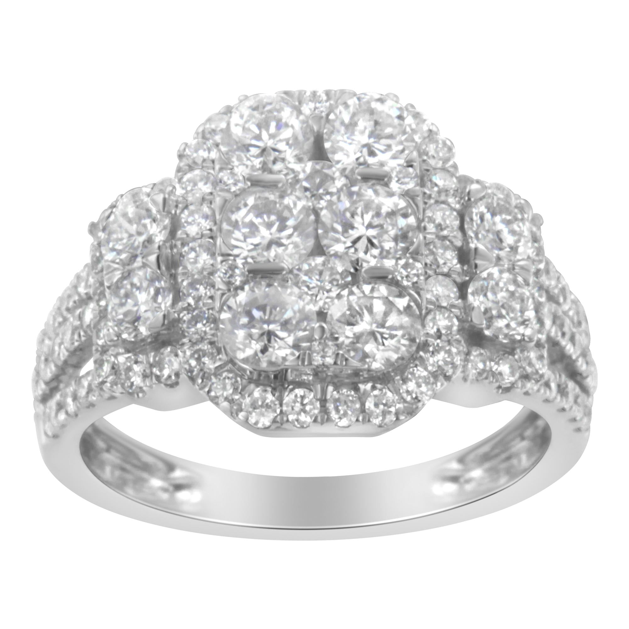 14K White Gold 2 1/4 Cttw Diamond Cocktail Cluster Ring (G-H Color,