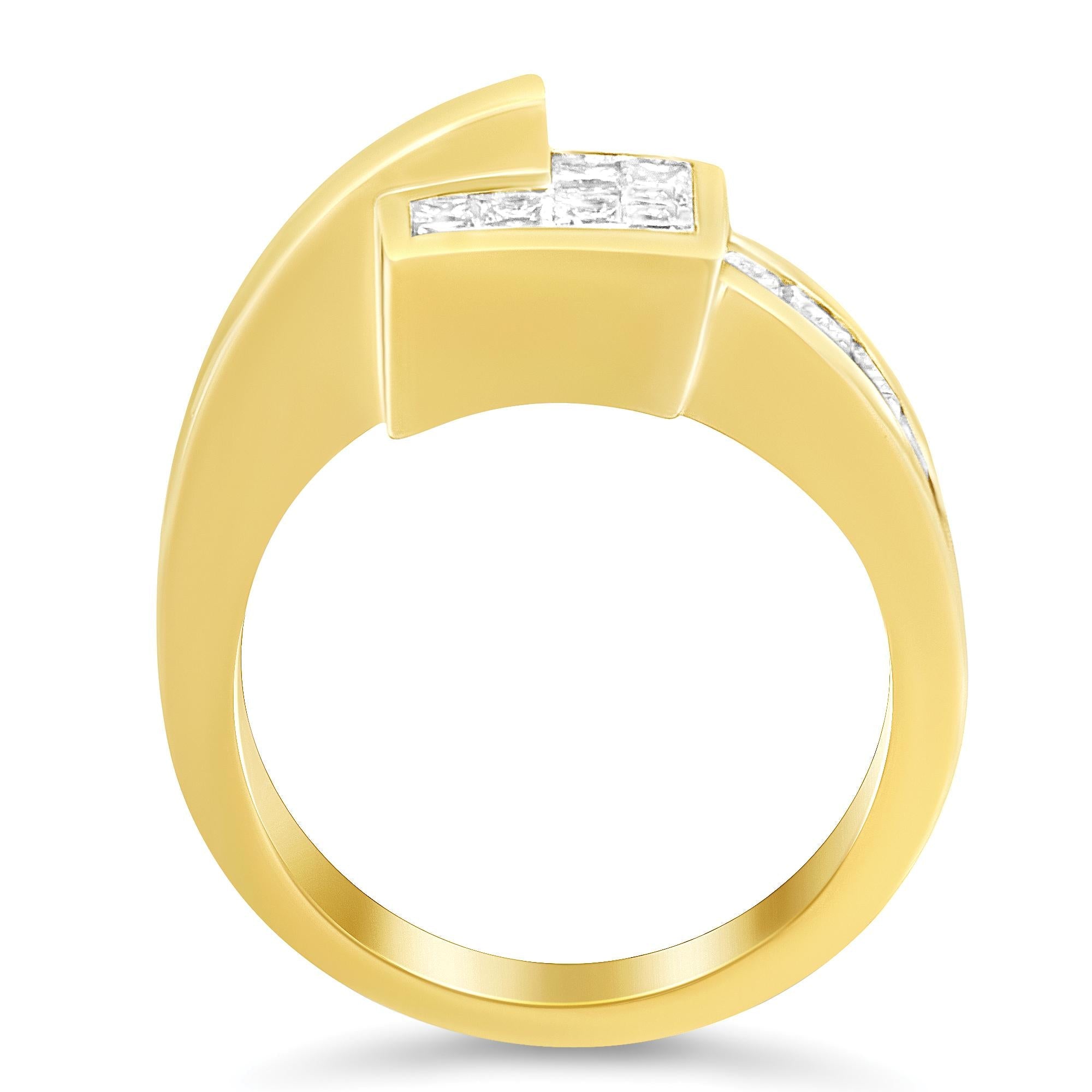 14K Gold 1 1/2 Cttw Channel-Set Princess and Baguette-Cut Diamond