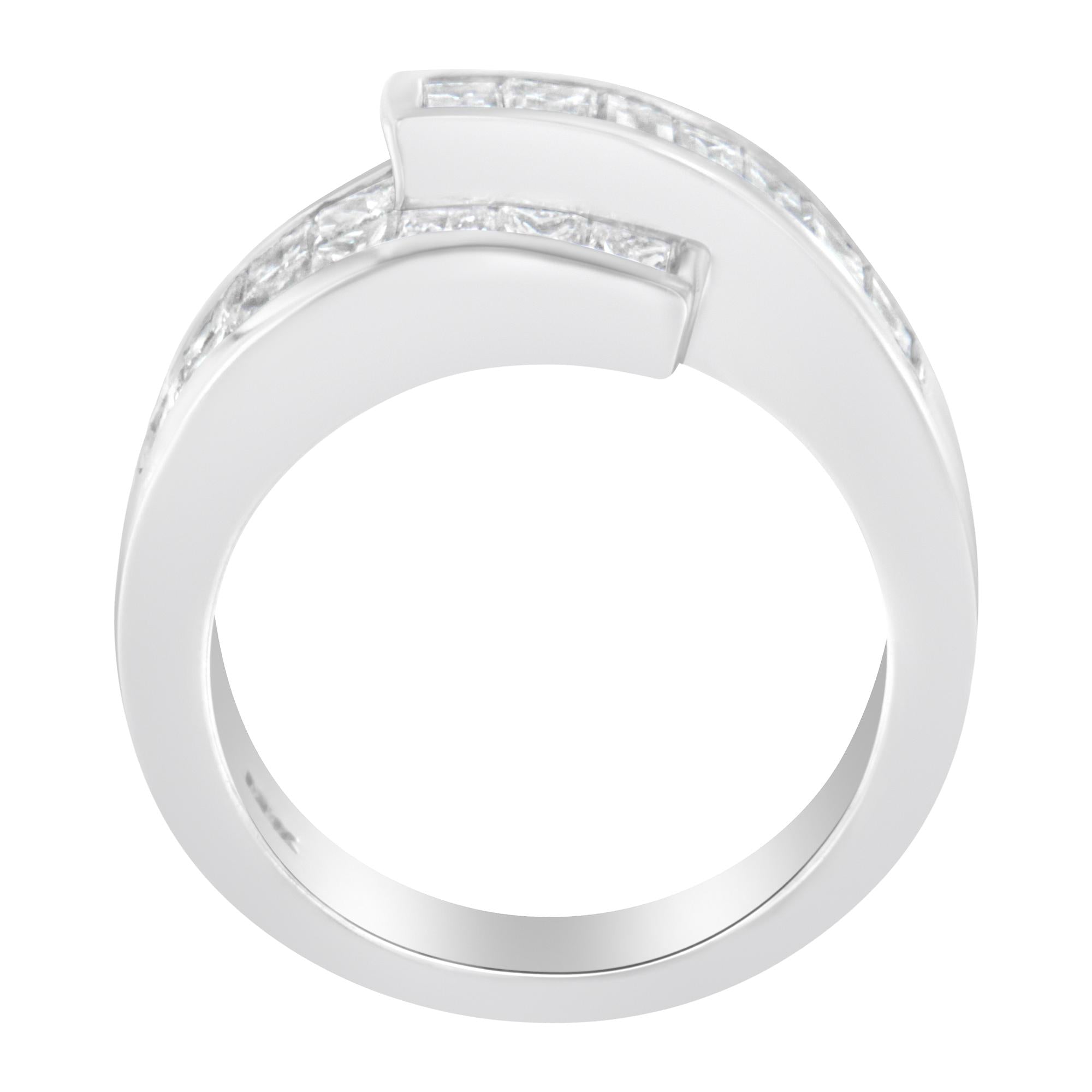 14K White Gold 2.0 Cttw Channel-Set Princess and Baguette-Cut Diamond