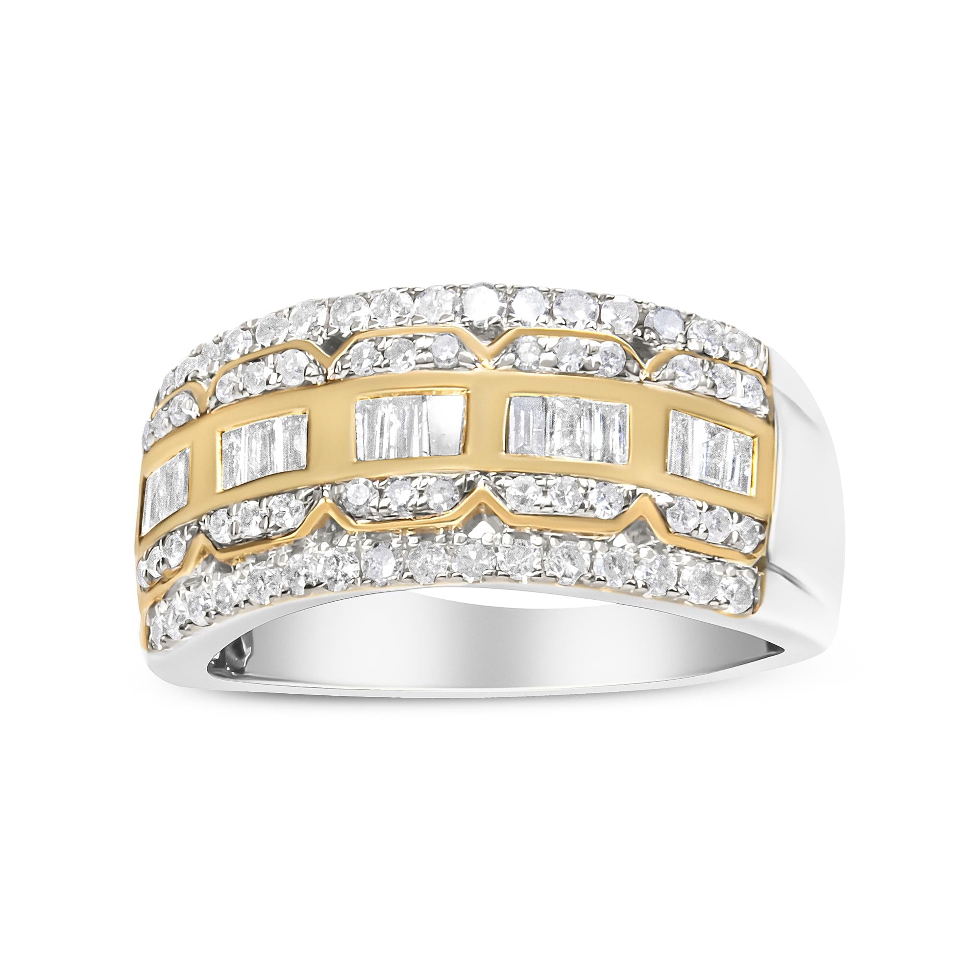 10K White and Yellow Gold 1.00 Cttw Baguette and Round cut Diamond Art
