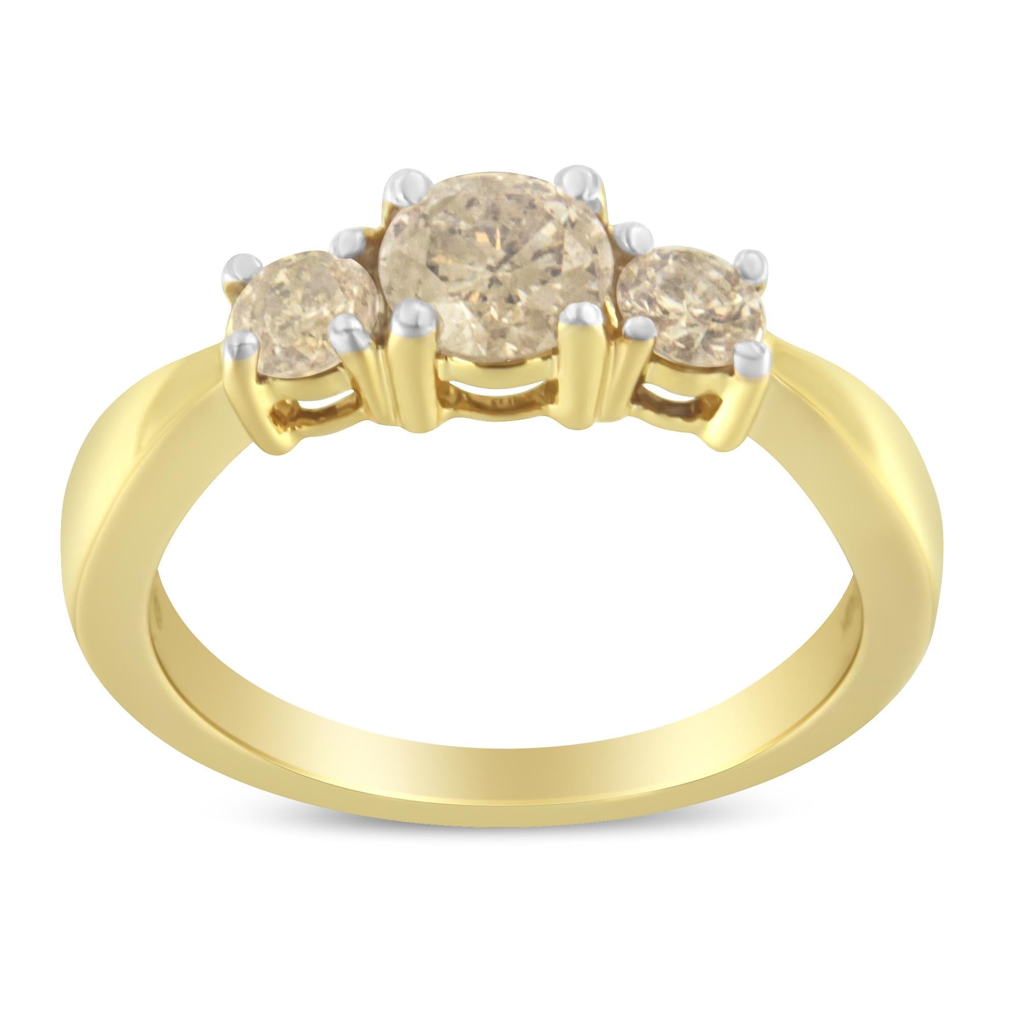 10K Yellow Gold Three Stone Diamond Band Ring (1.00 cttw, J-K Color,