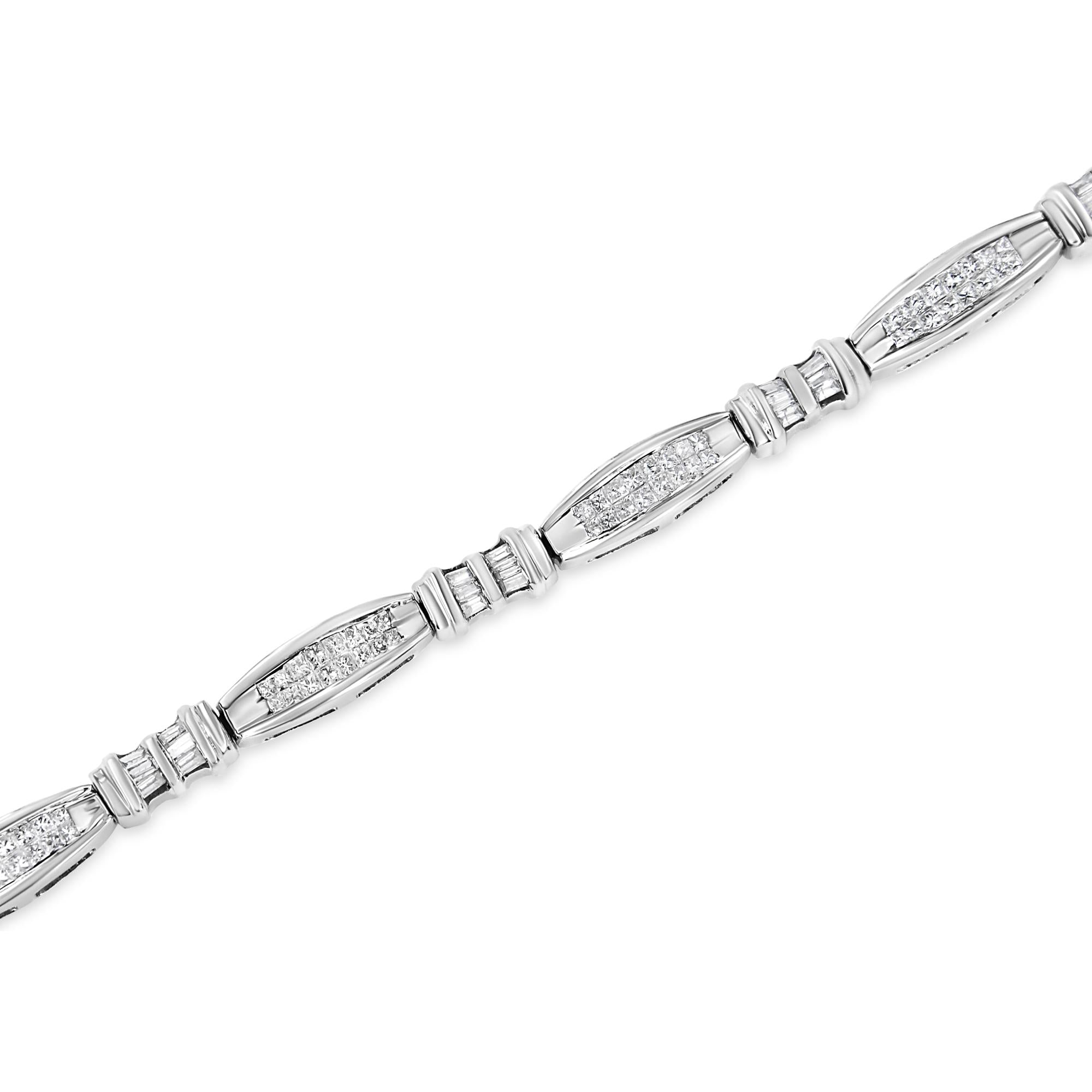14K White Gold 2.0 Cttw Channel-Set Alternating Baguette and