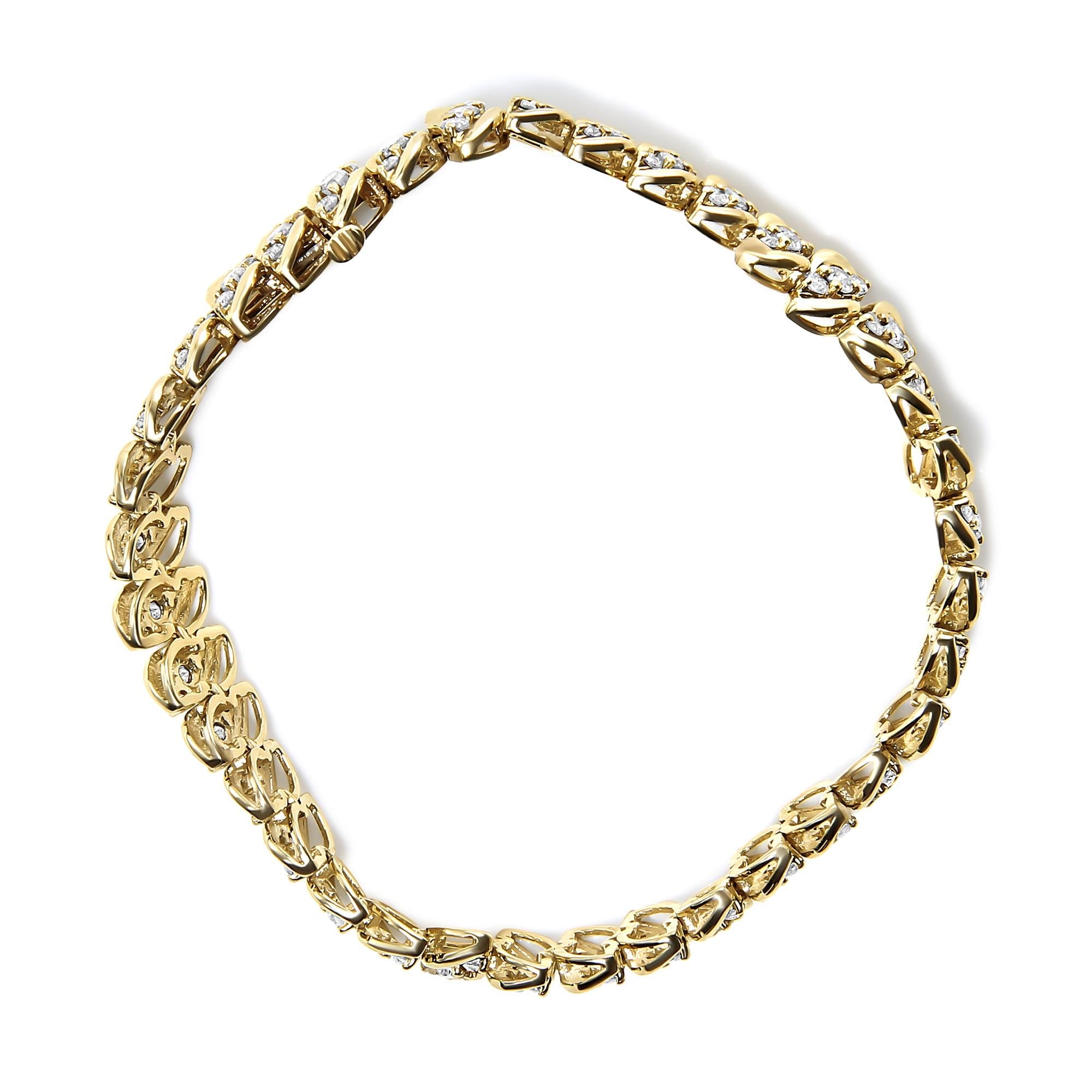 10K Yellow Gold 5.0 Cttw Diamond Double Row S-Link Cuban Bracelet (J-K