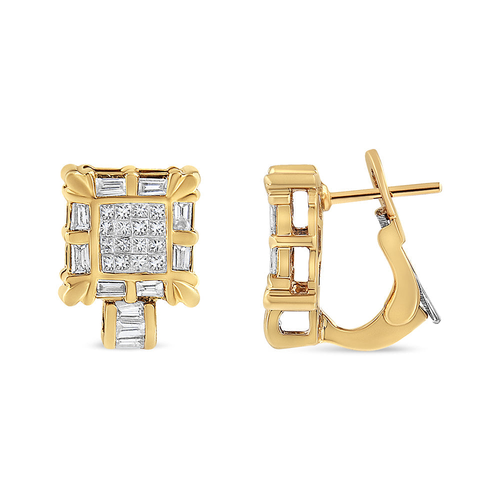 14K Yellow Gold 7/8 Cttw Princess and Baguette-Cut Diamond Square