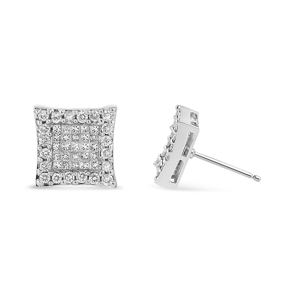 18K White Gold 1.00 Cttw Round and Princess-Cut Diamond Halo Square