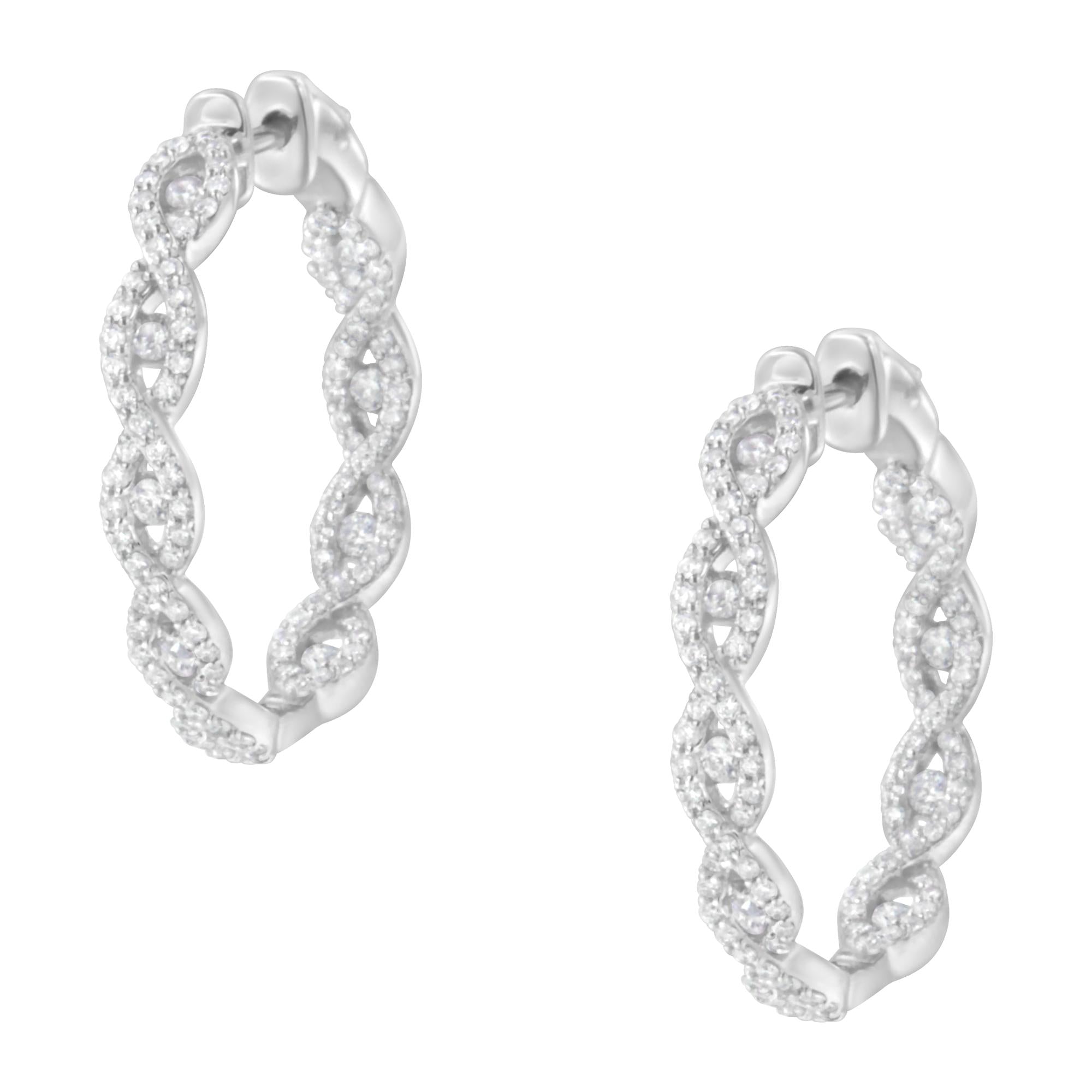 10K White Gold Diamond Hoop Earrings (1 1/2 cttw, H-I Color, I1-I2