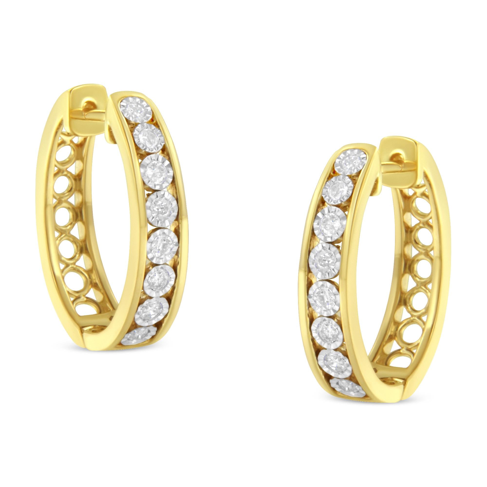 10KT Yellow and White Gold Diamond Hoop Earring (1/2 cttw, J-K Color,
