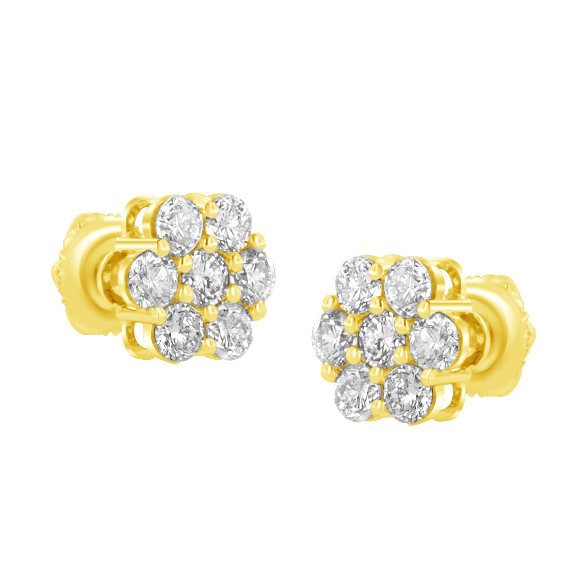 14K Yellow Gold 1.0 Cttw Diamond Flower Earring (J-K Color, I1-I2