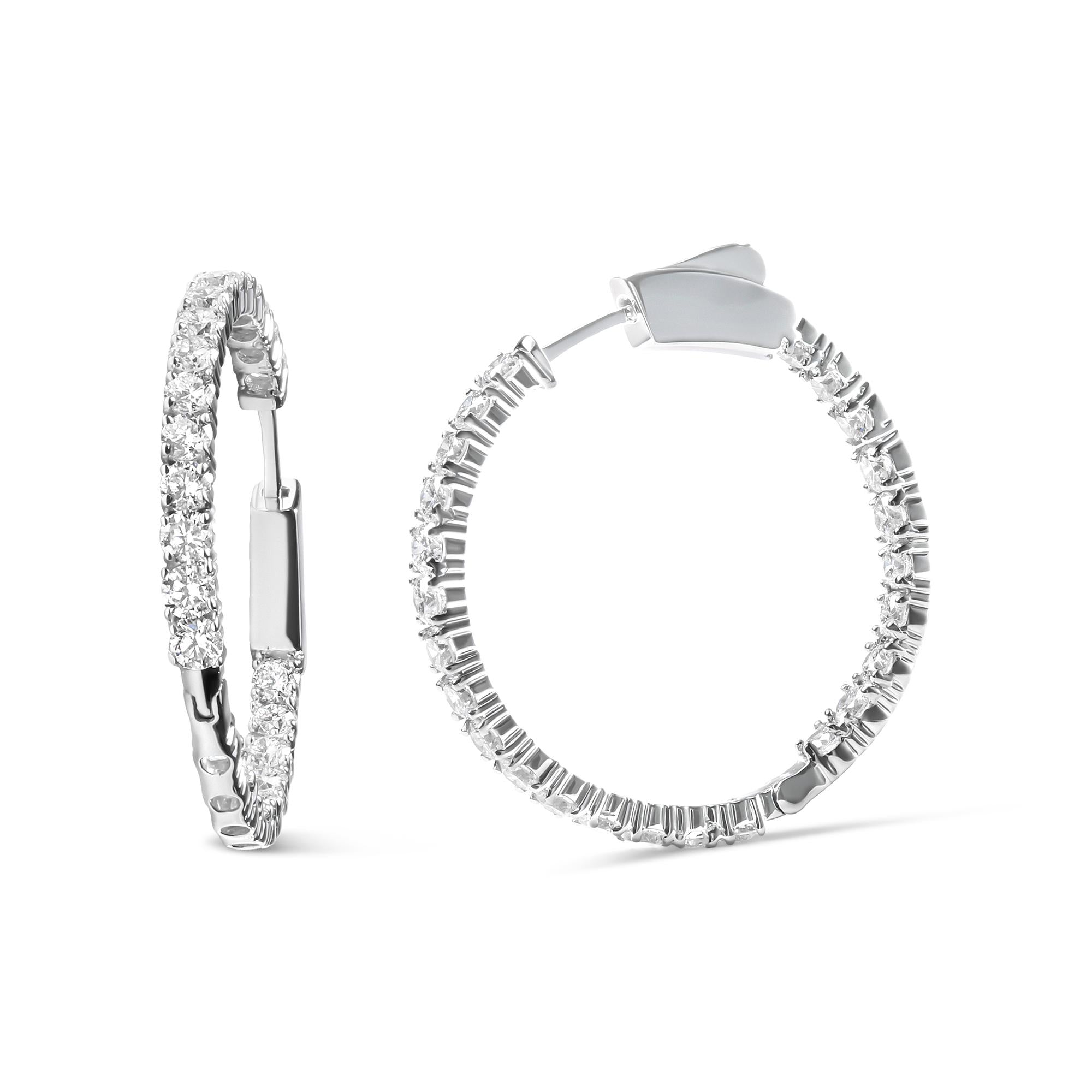 14K White Gold 3.00 Cttw Lab Grown Diamond Inside Out Hoop Earrings
